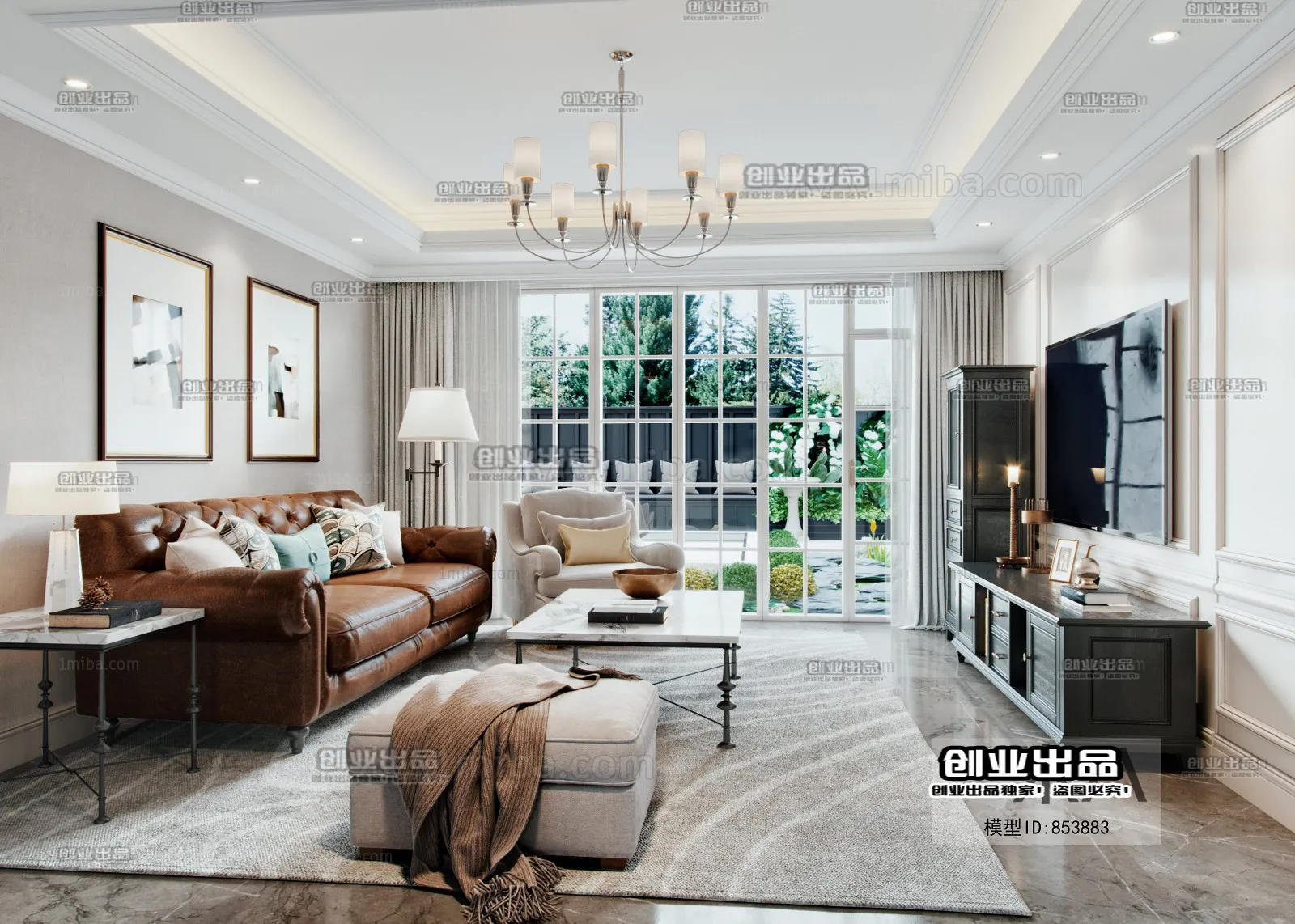 Living Room 3D Interior Scene - American Style - 007