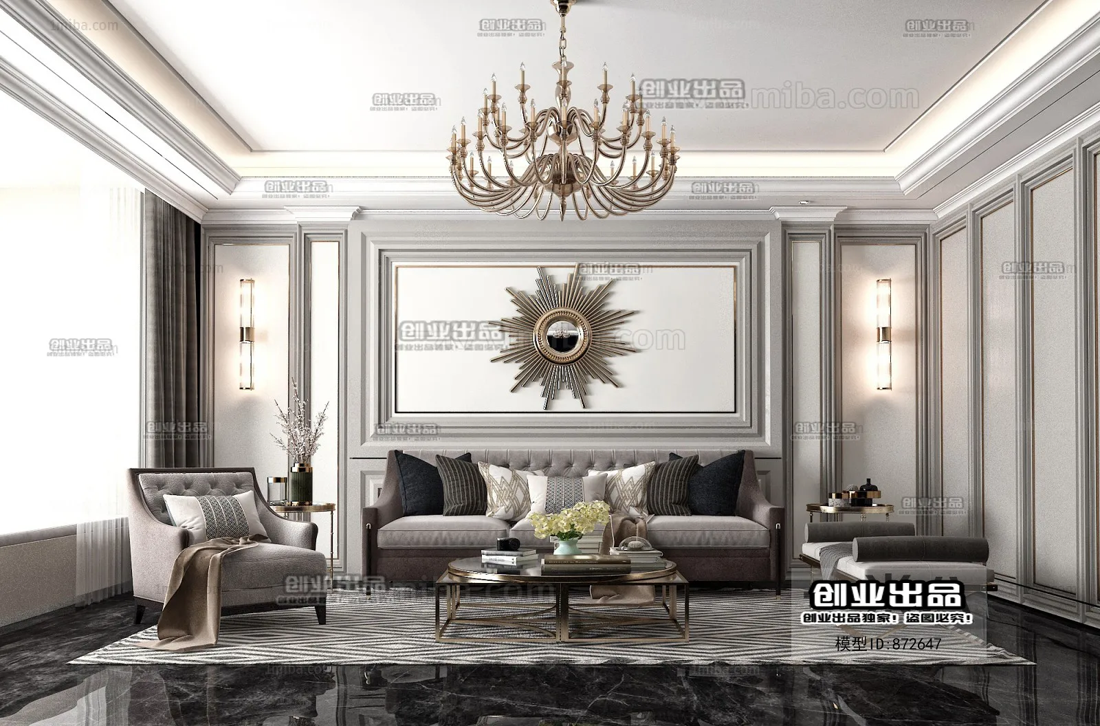 Living Room 3D Interior Scene - American Style - 008