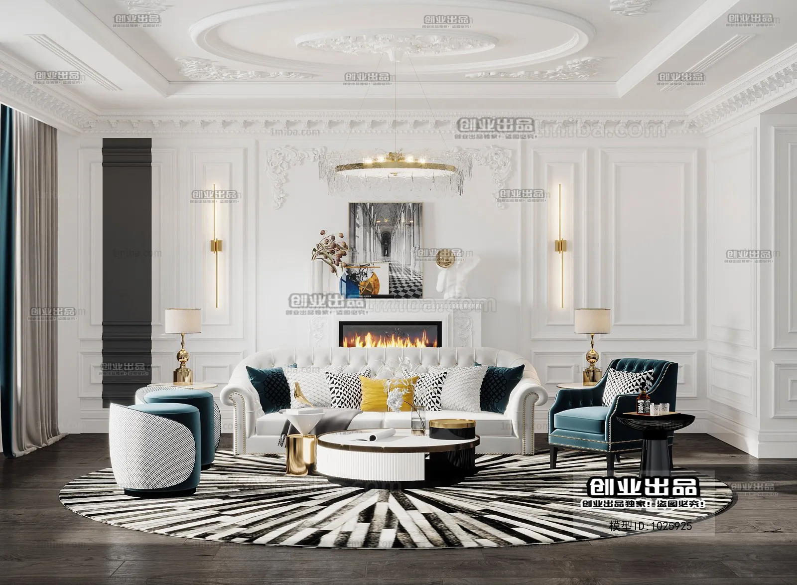 Living Room 3D Interior Scene - American Style - 021