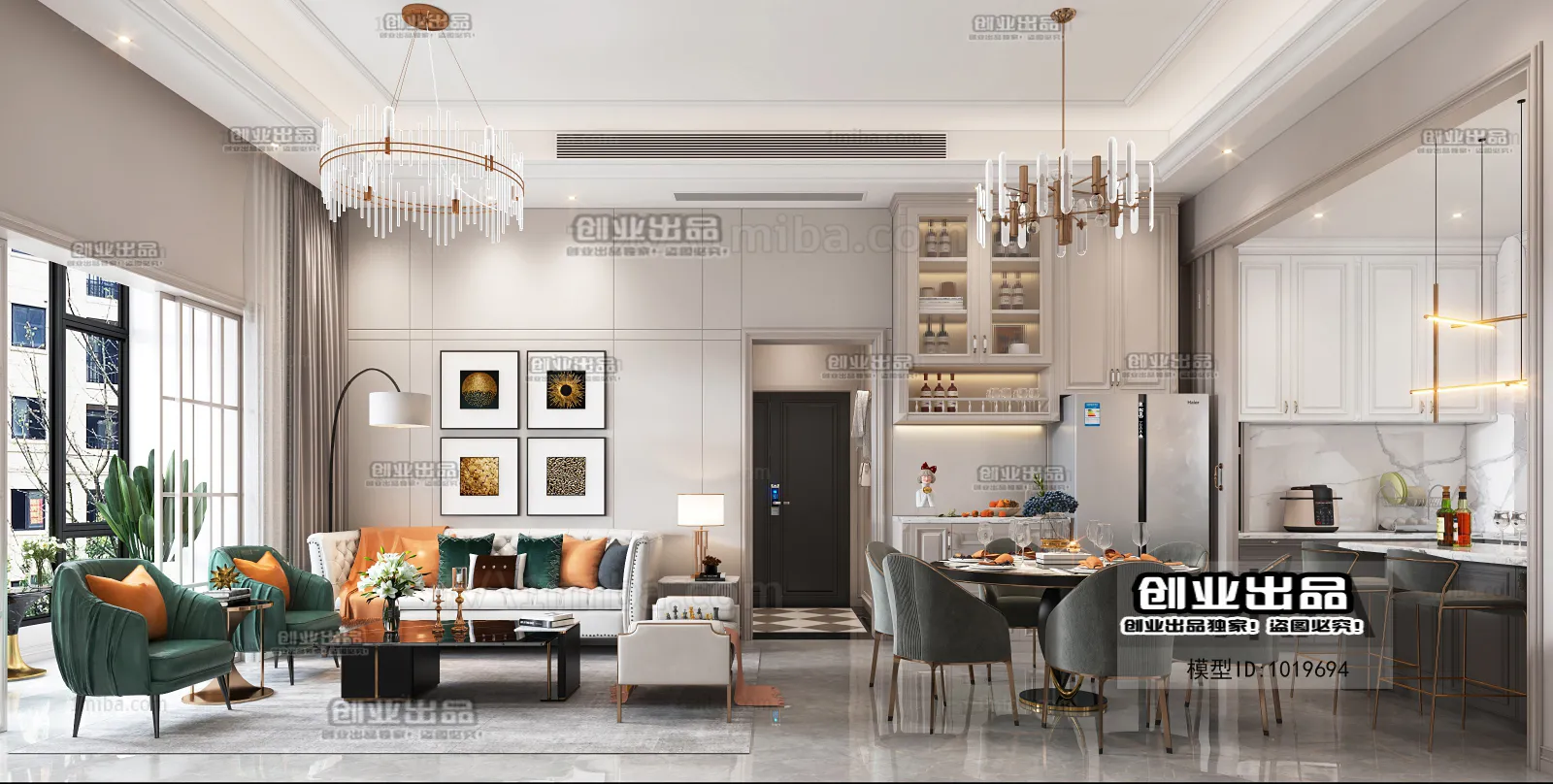 Living Room 3D Interior Scene - American Style - 022