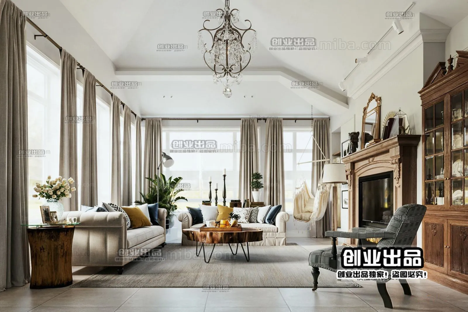 Living Room 3D Interior Scene - American Style - 024