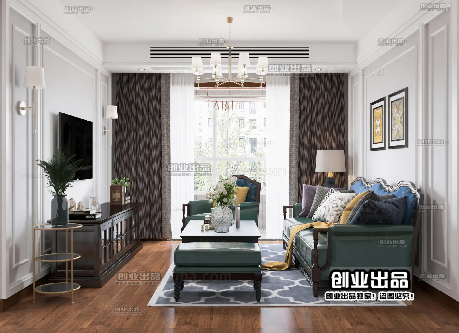 Living Room 3D Interior Scene - American Style - 025