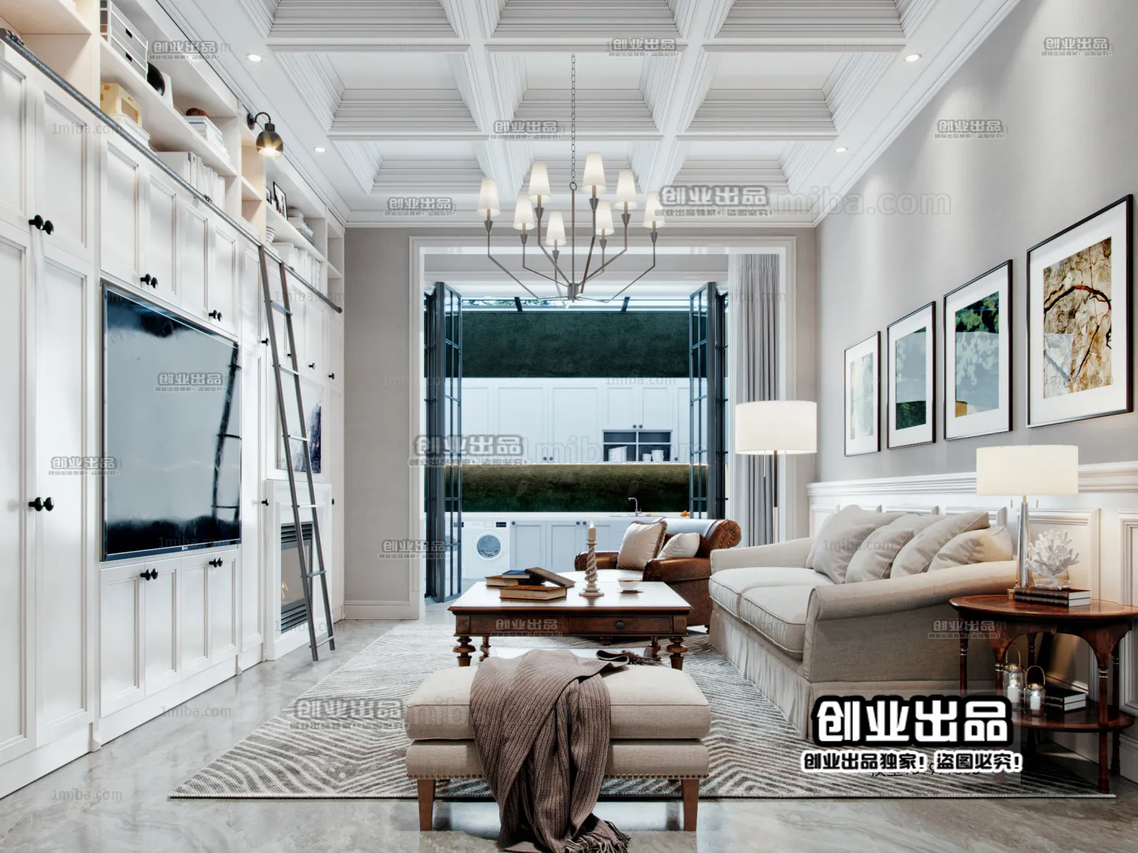 Living Room 3D Interior Scene - American Style - 026