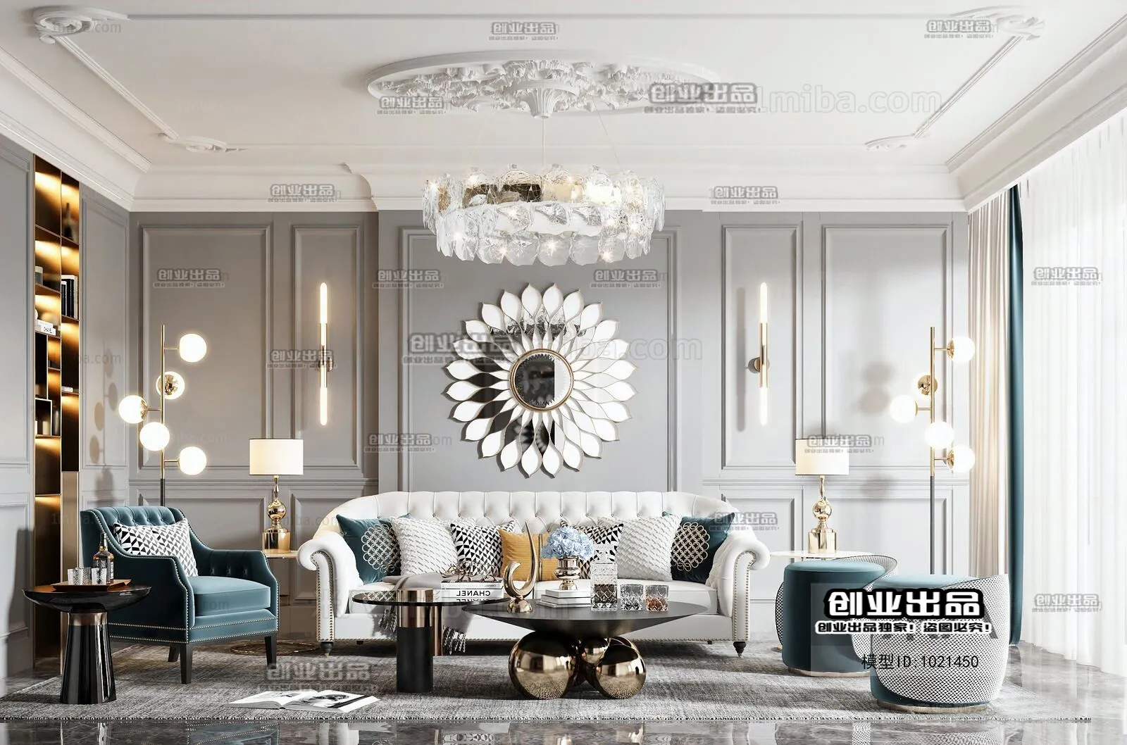 Living Room 3D Interior Scene - American Style - 030