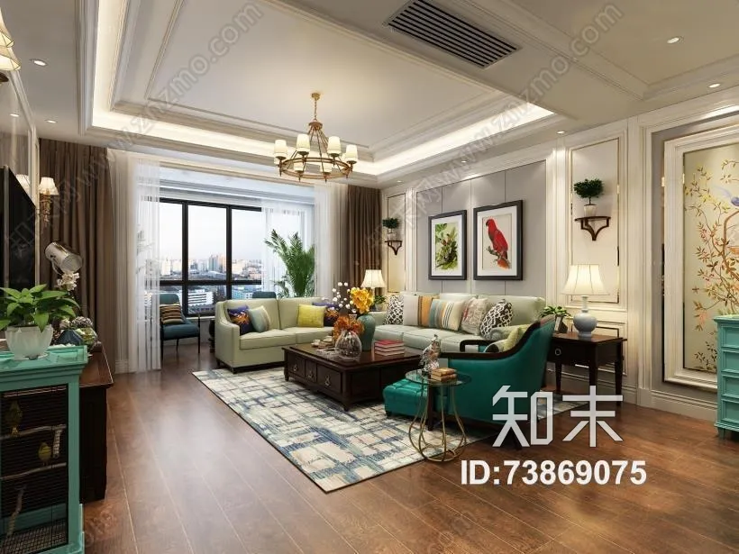 Living Room 3D Interior Scene - American Style - 038