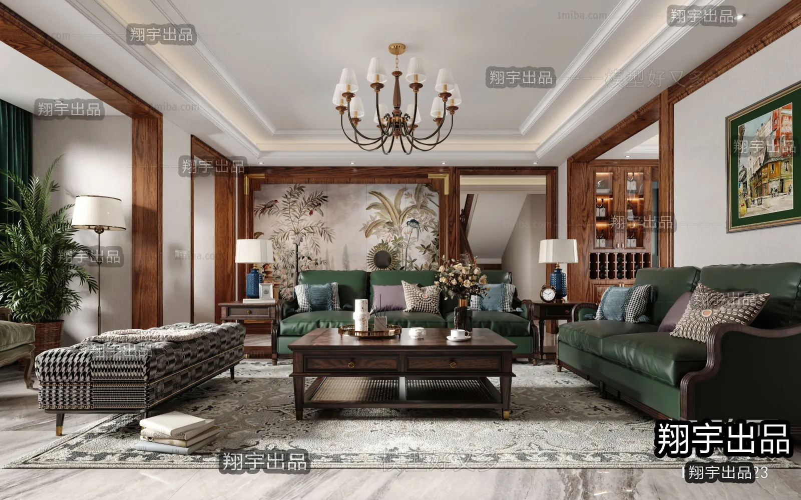 Living Room 3D Interior Scene - American Style - 040