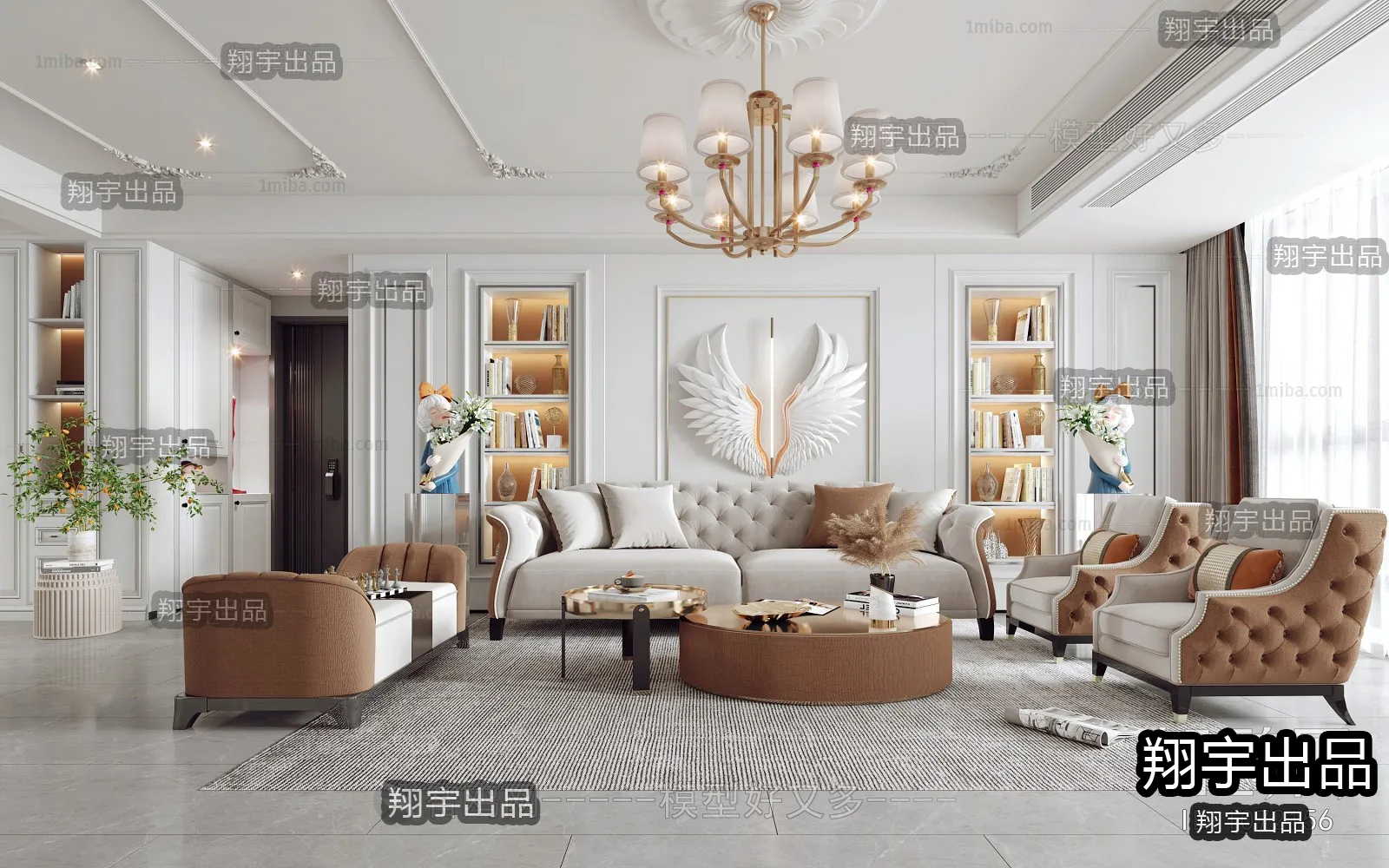 Living Room 3D Interior Scene - American Style - 042