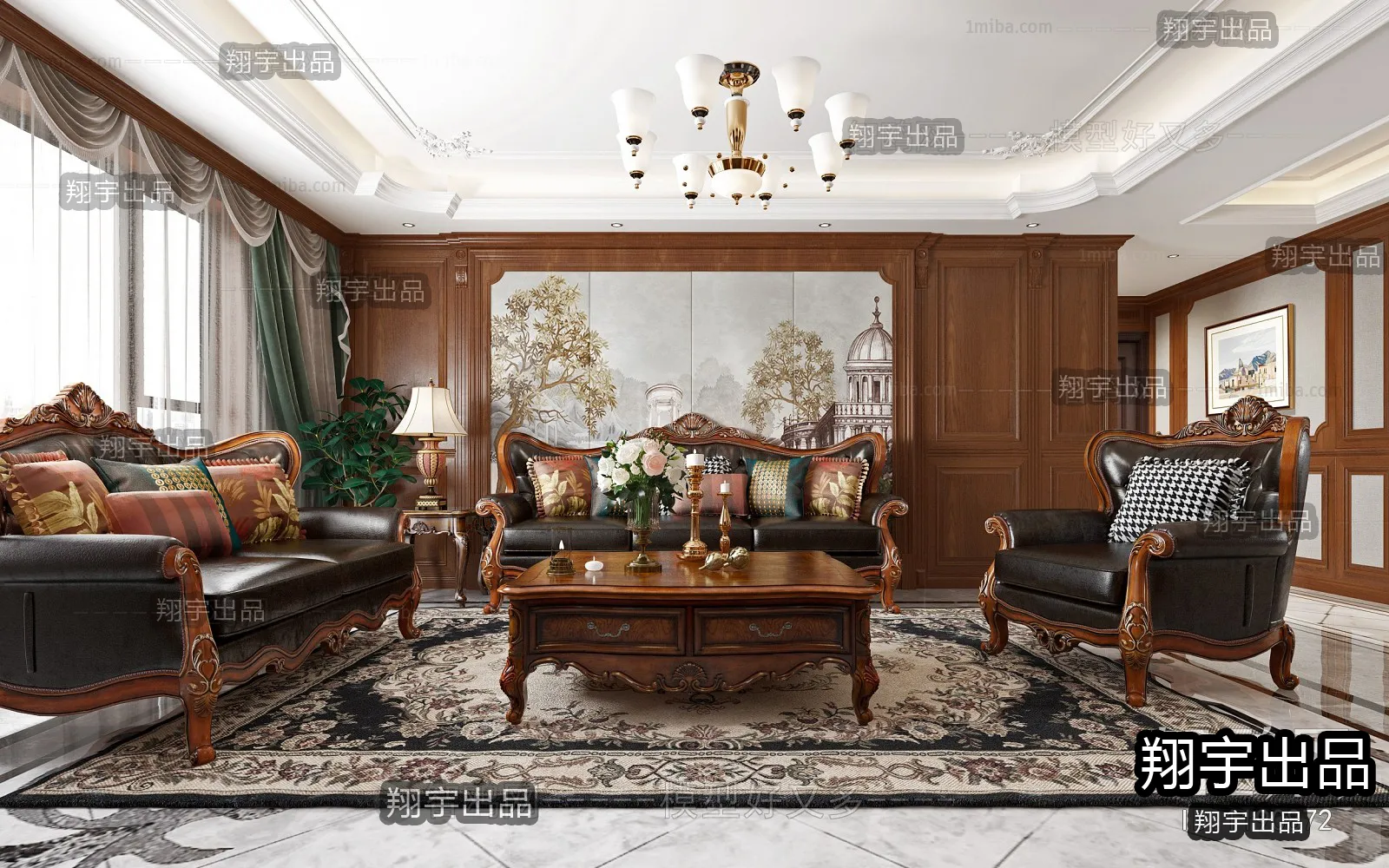 Living Room 3D Interior Scene - American Style - 043