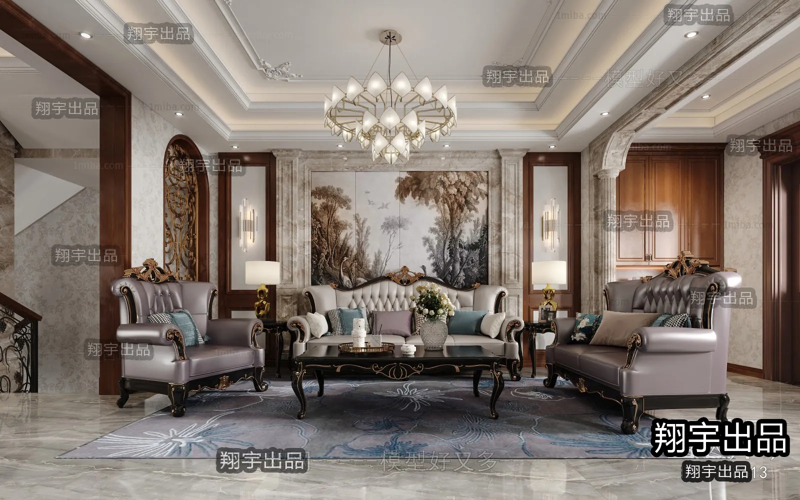 Living Room 3D Interior Scene - European Style - 001