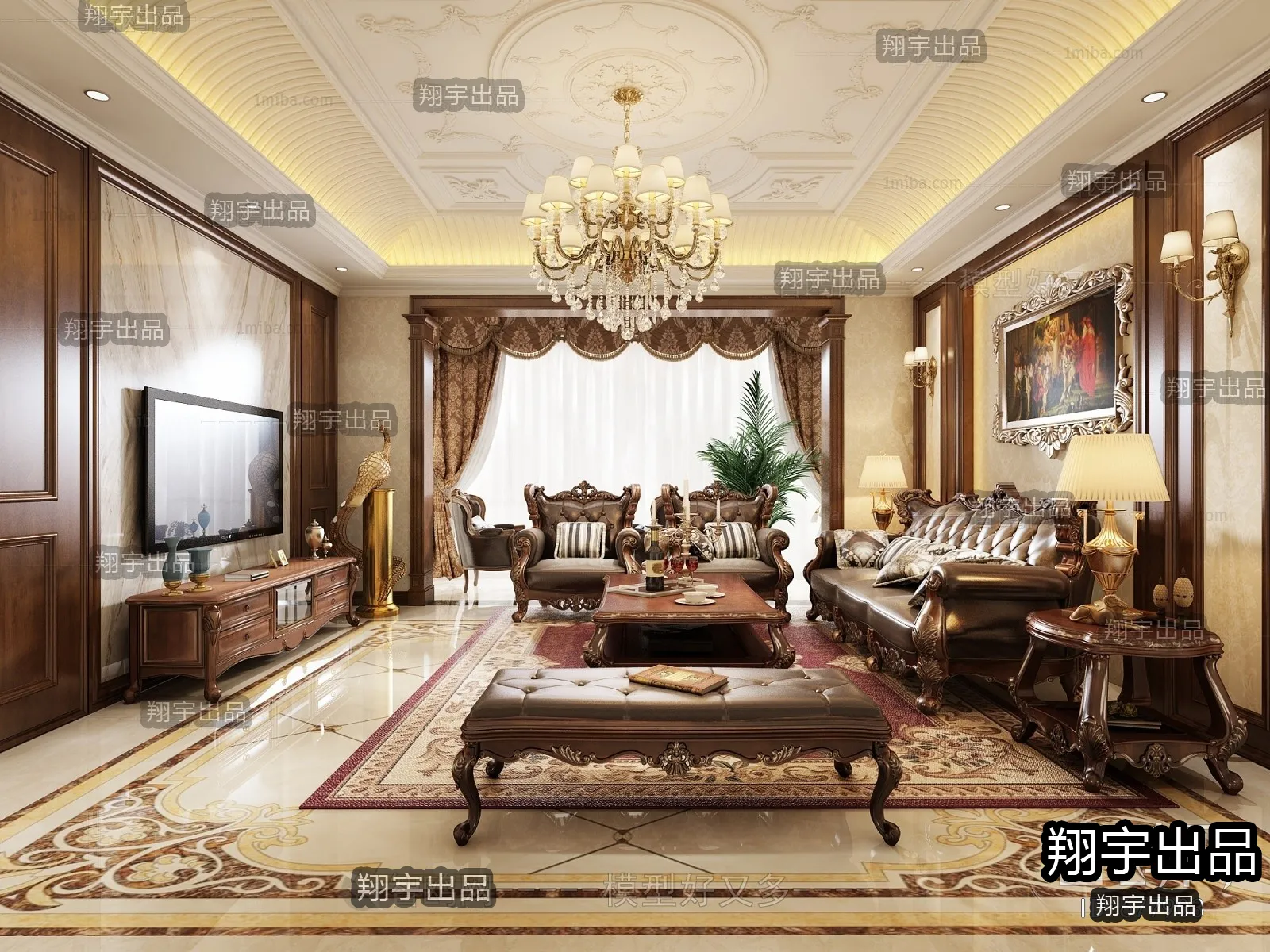 Living Room 3D Interior Scene - European Style - 002