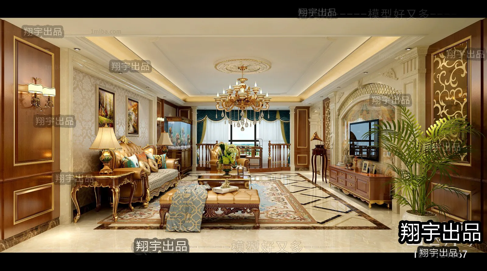 Living Room 3D Interior Scene - European Style - 003