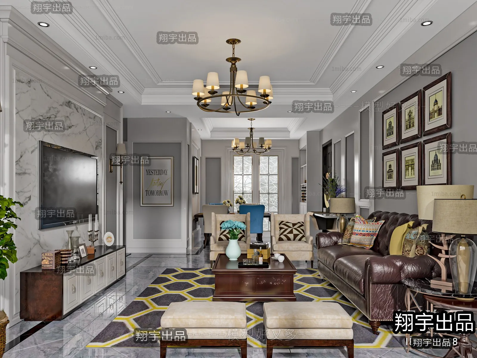 Living Room 3D Interior Scene - European Style - 004