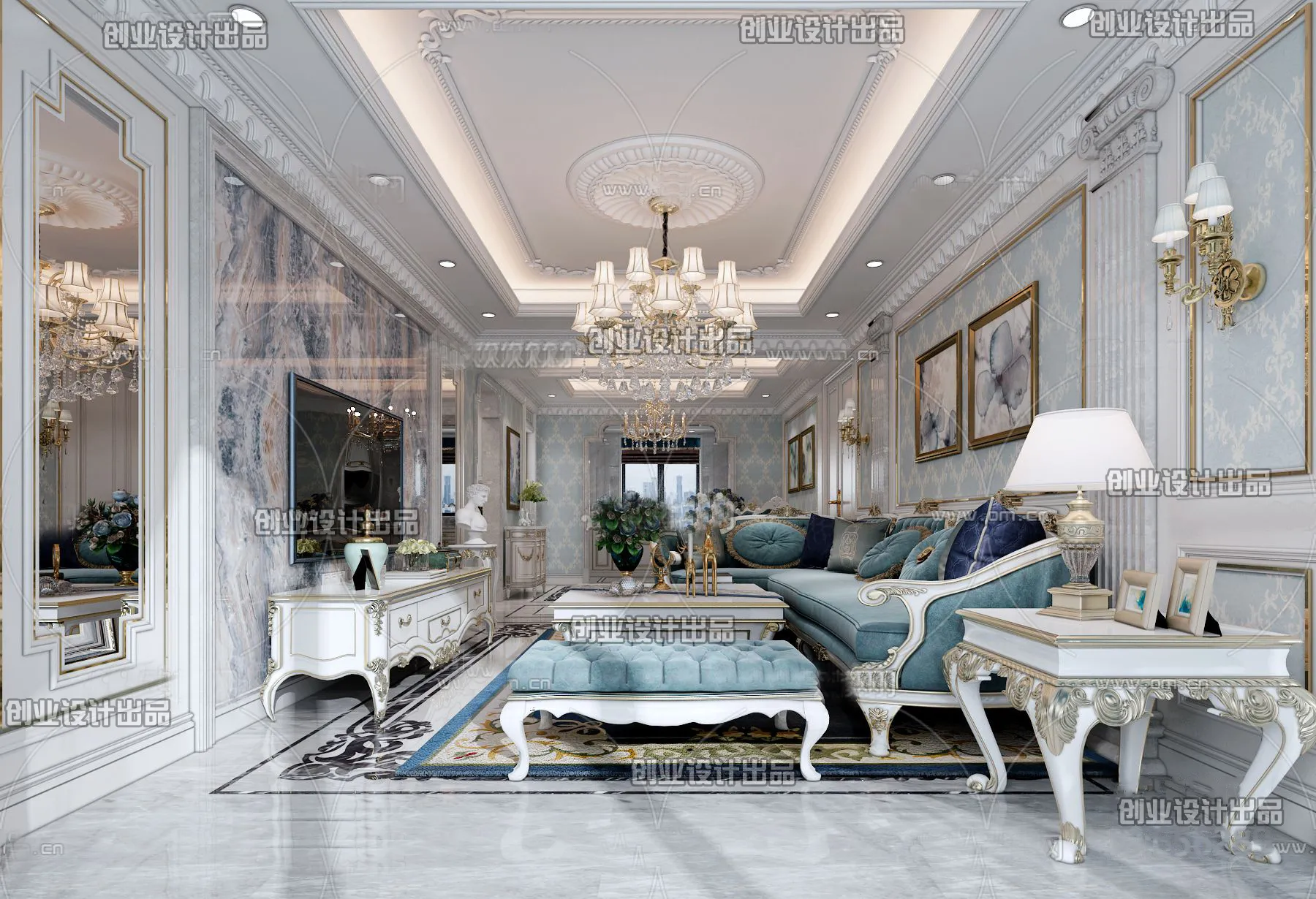 Living Room 3D Interior Scene - European Style - 005