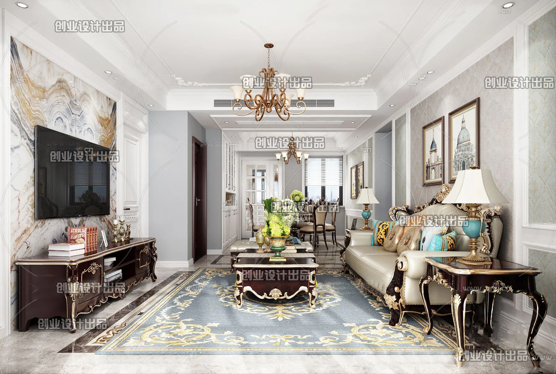 Living Room 3D Interior Scene - European Style - 006