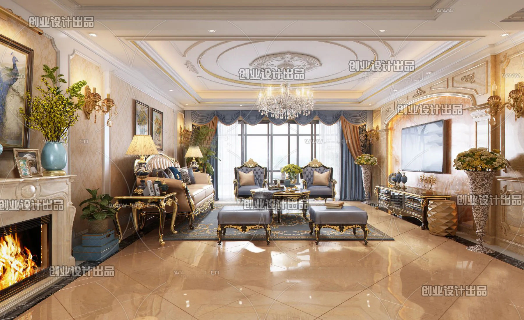 Living Room 3D Interior Scene - European Style - 007