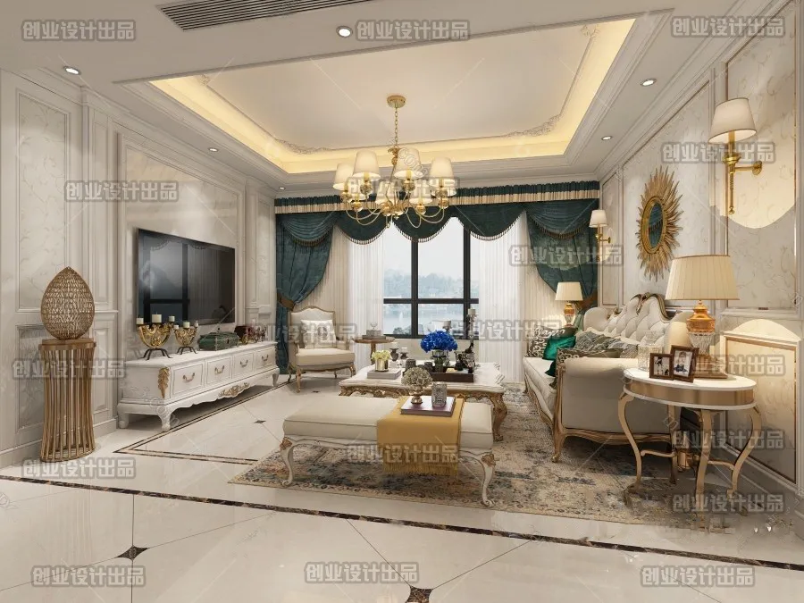 Living Room 3D Interior Scene - European Style - 008