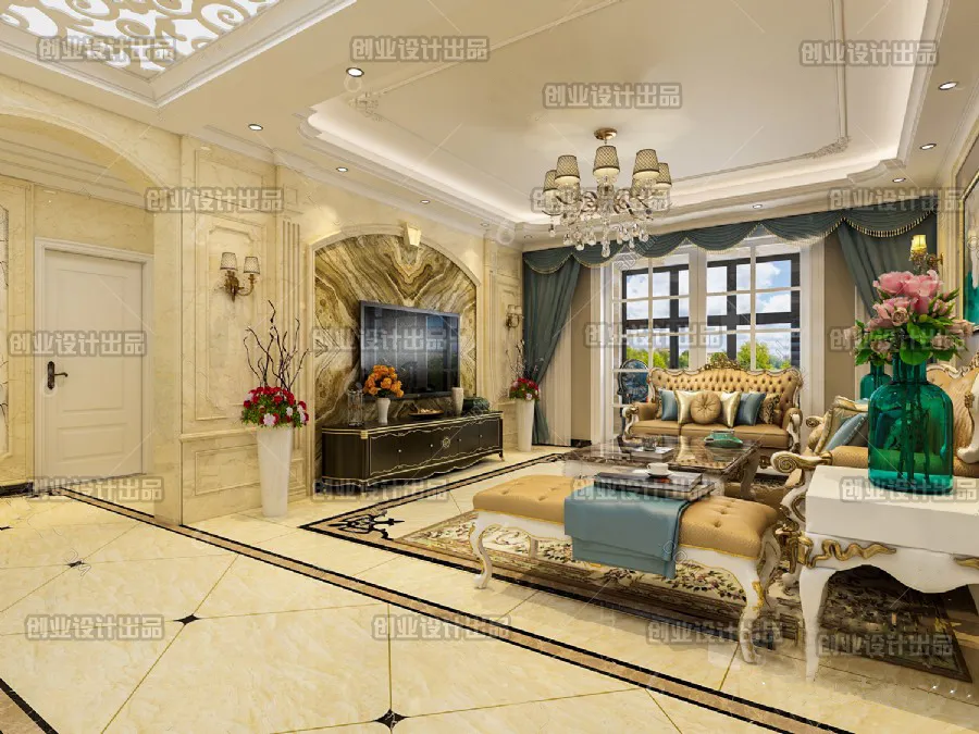 Living Room 3D Interior Scene - European Style - 009
