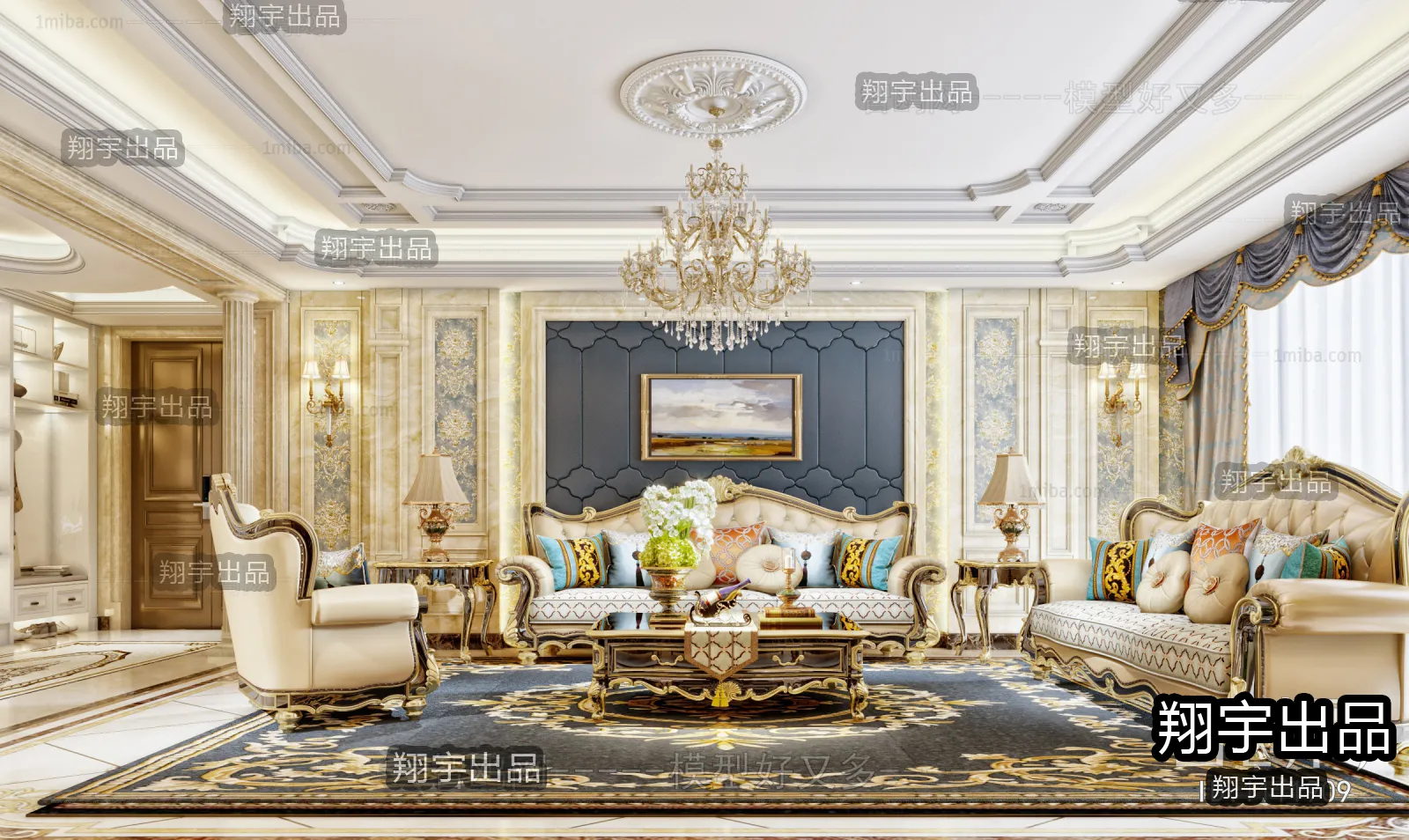 Living Room 3D Interior Scene - European Style - 012