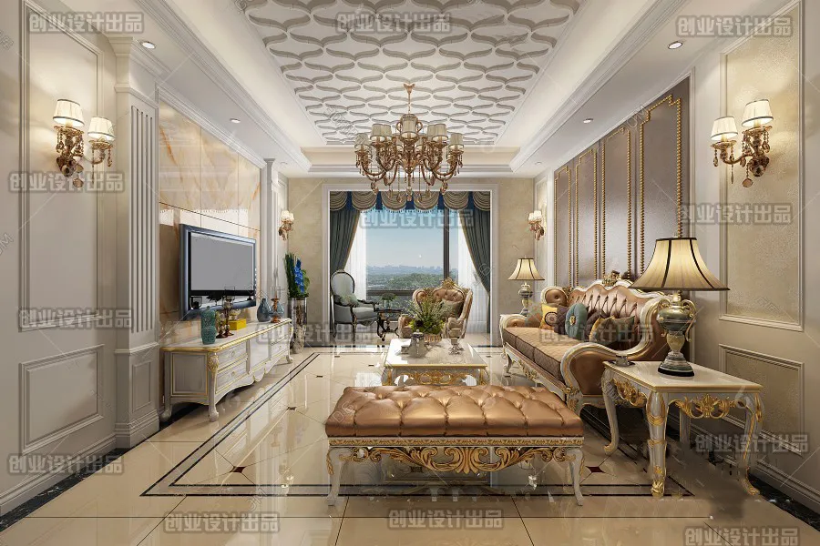 Living Room 3D Interior Scene - European Style - 013