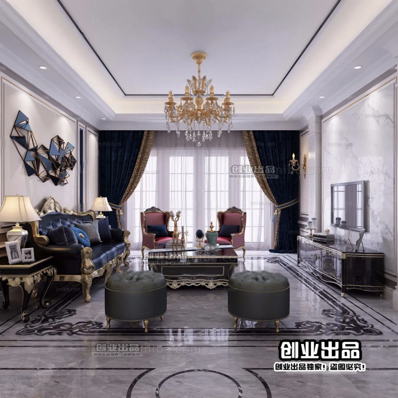 Living Room 3D Interior Scene - European Style - 015