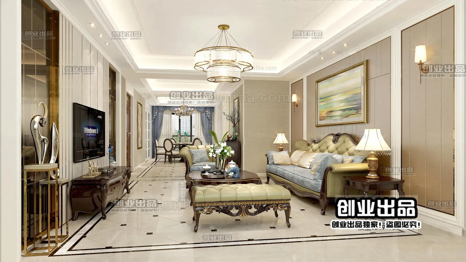 Living Room 3D Interior Scene - European Style - 016