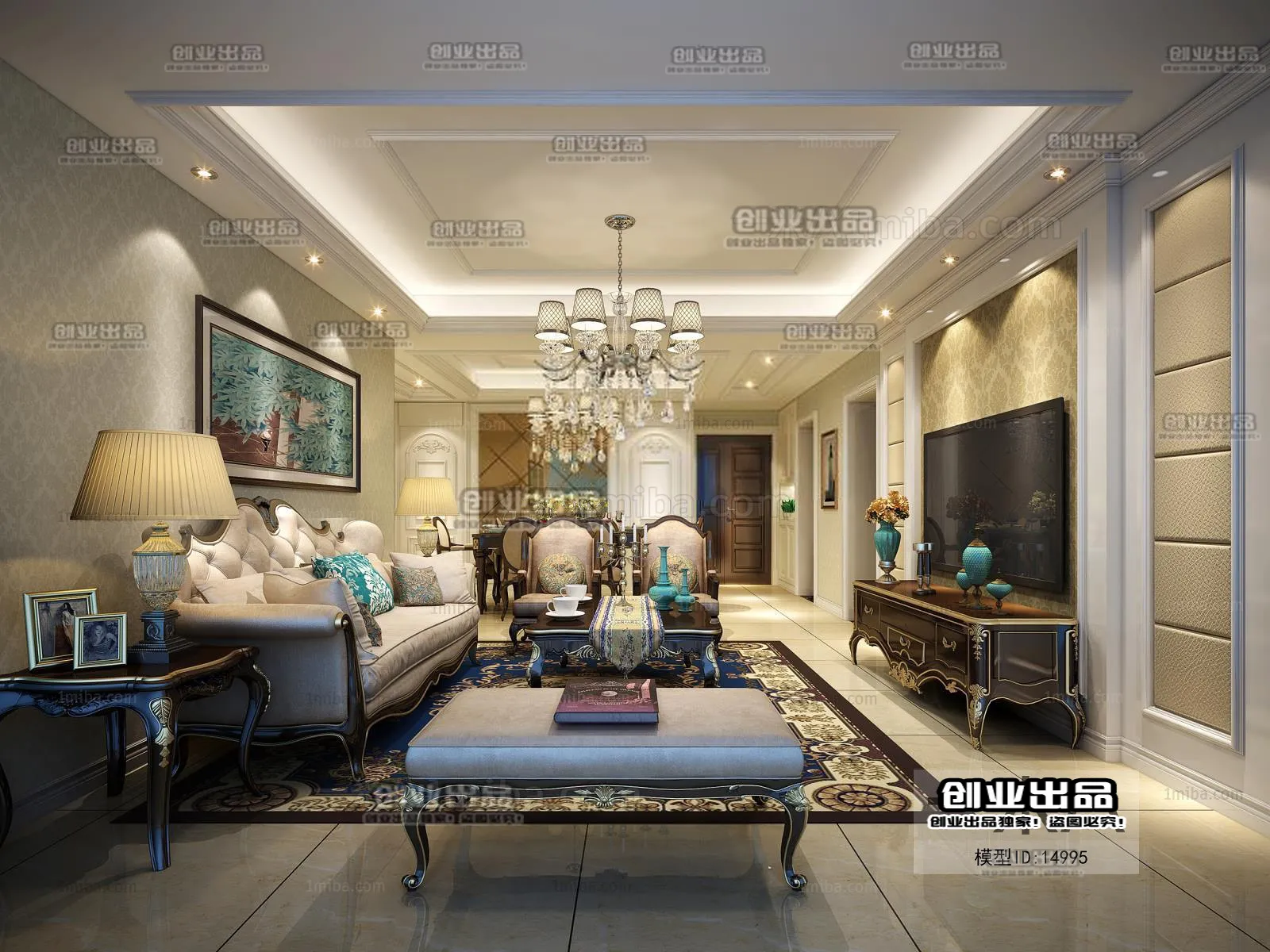 Living Room 3D Interior Scene - European Style - 017