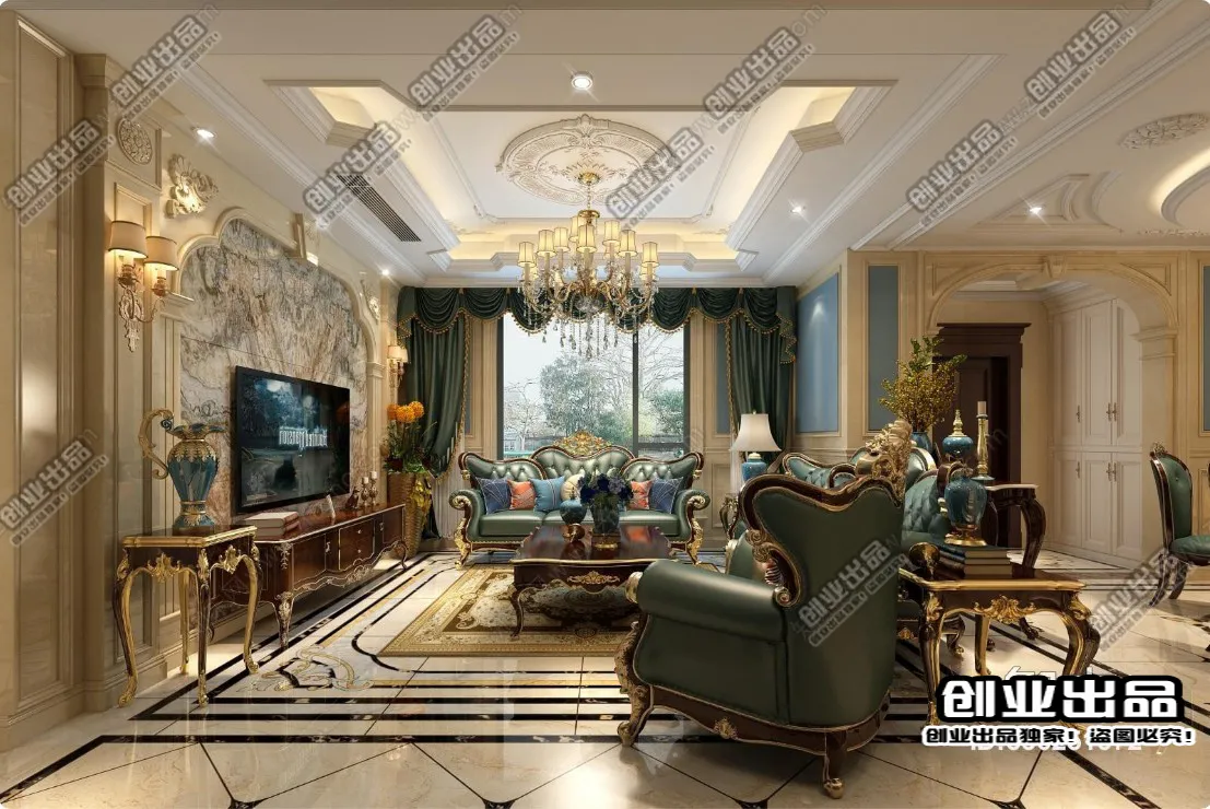 Living Room 3D Interior Scene - European Style - 018