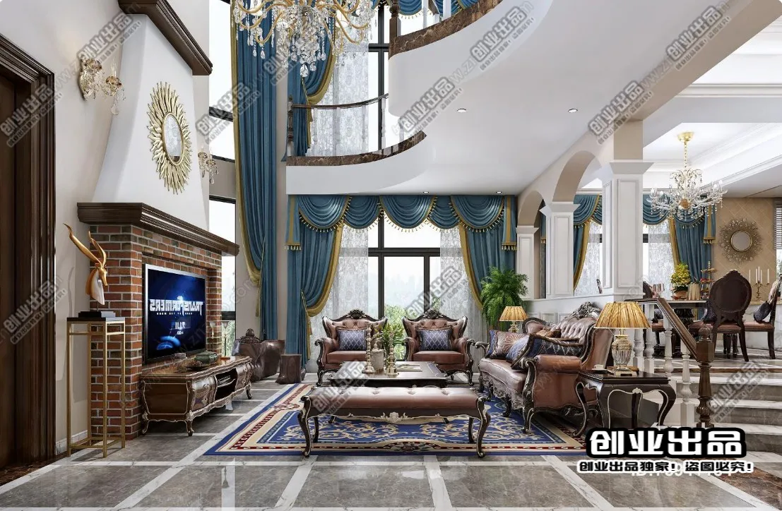 Living Room 3D Interior Scene - European Style - 019