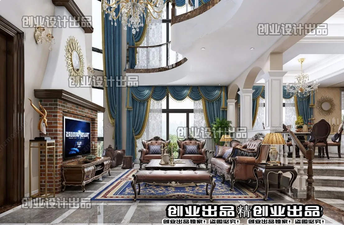 Living Room 3D Interior Scene - European Style - 021