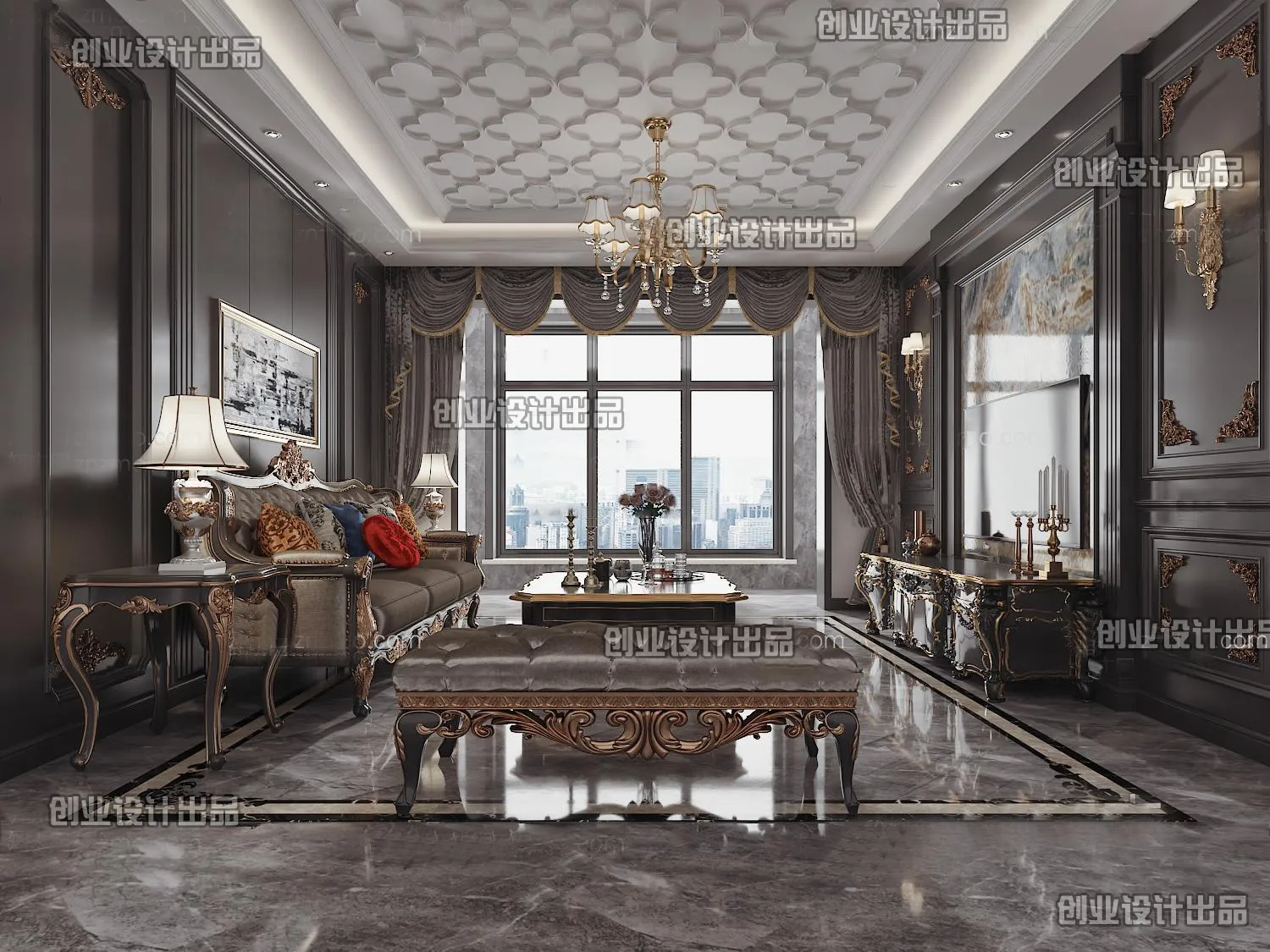 Living Room 3D Interior Scene - European Style - 022