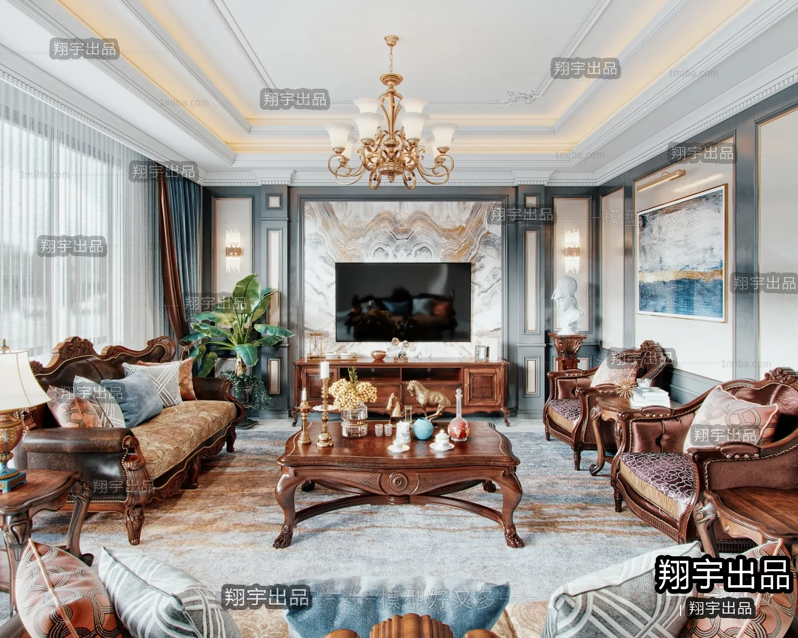 Living Room 3D Interior Scene - European Style - 023