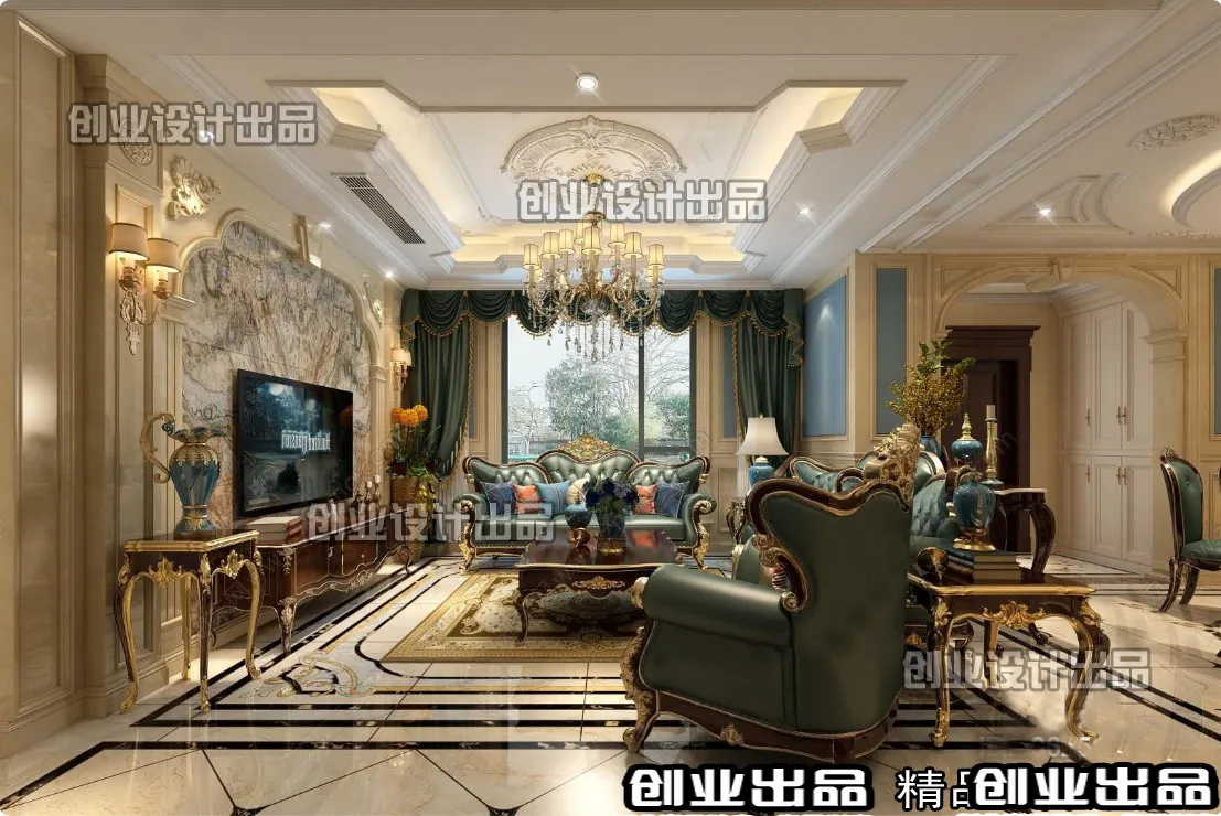 Living Room 3D Interior Scene - European Style - 026