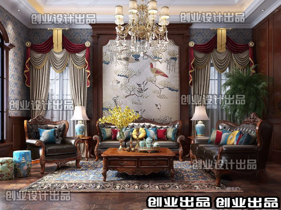 Living Room 3D Interior Scene - European Style - 027