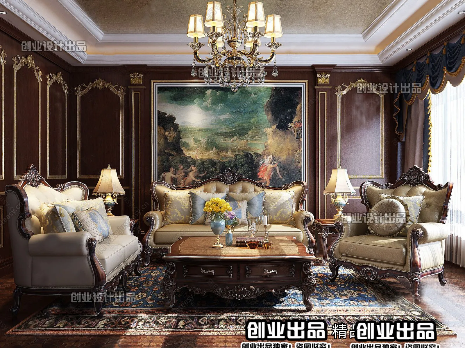 Living Room 3D Interior Scene - European Style - 029