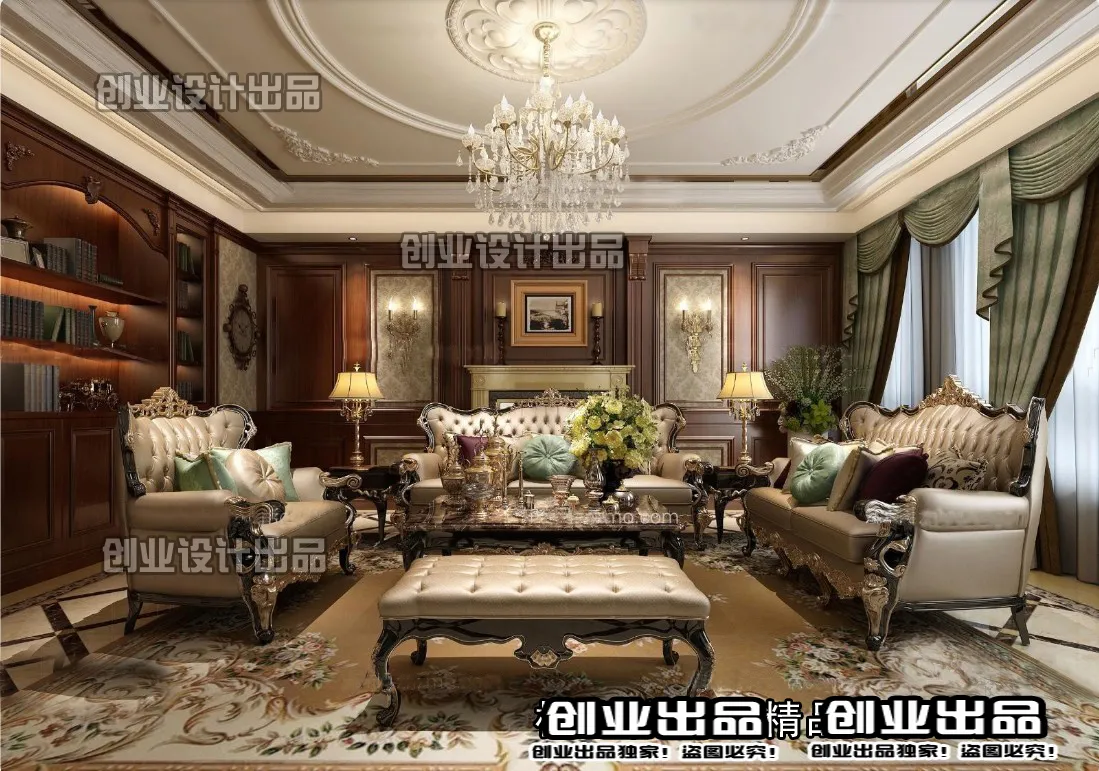 Living Room 3D Interior Scene - European Style - 030