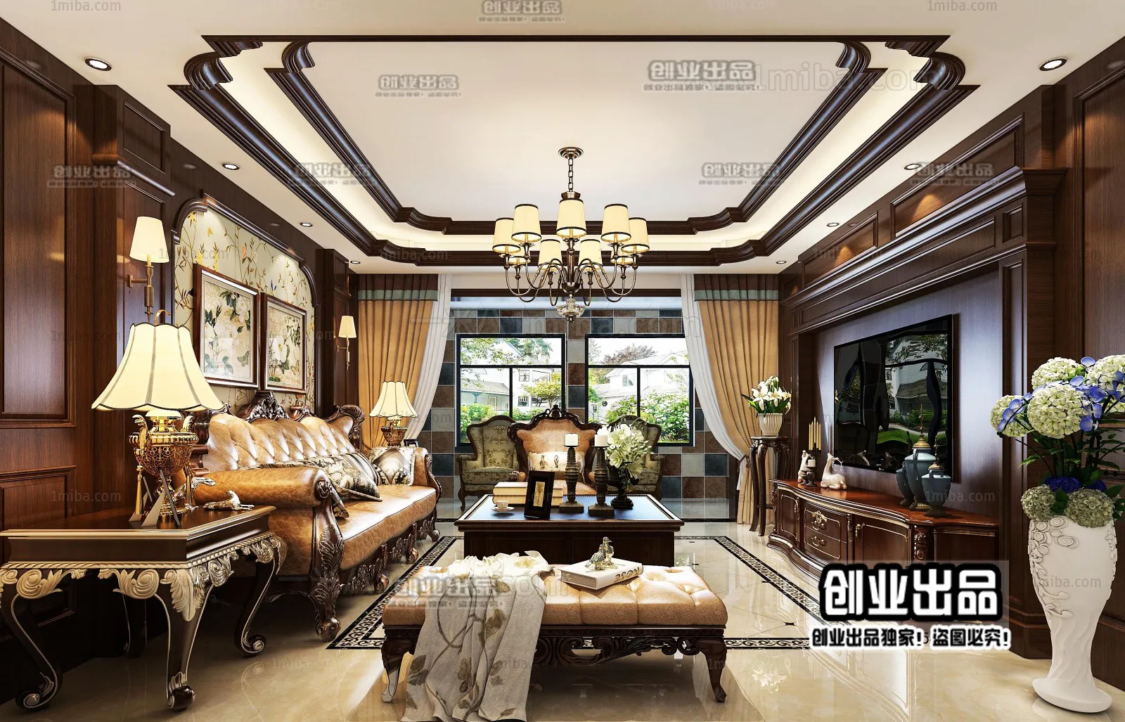Living Room 3D Interior Scene - European Style - 031