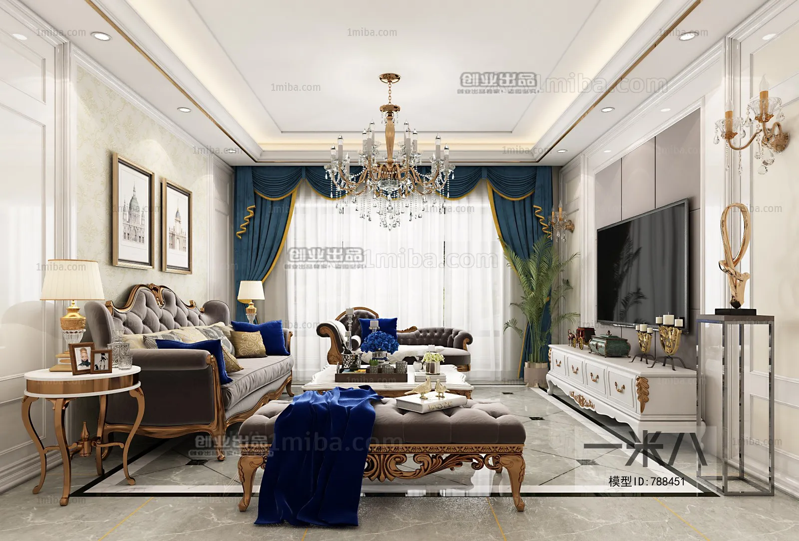 Living Room 3D Interior Scene - European Style - 032