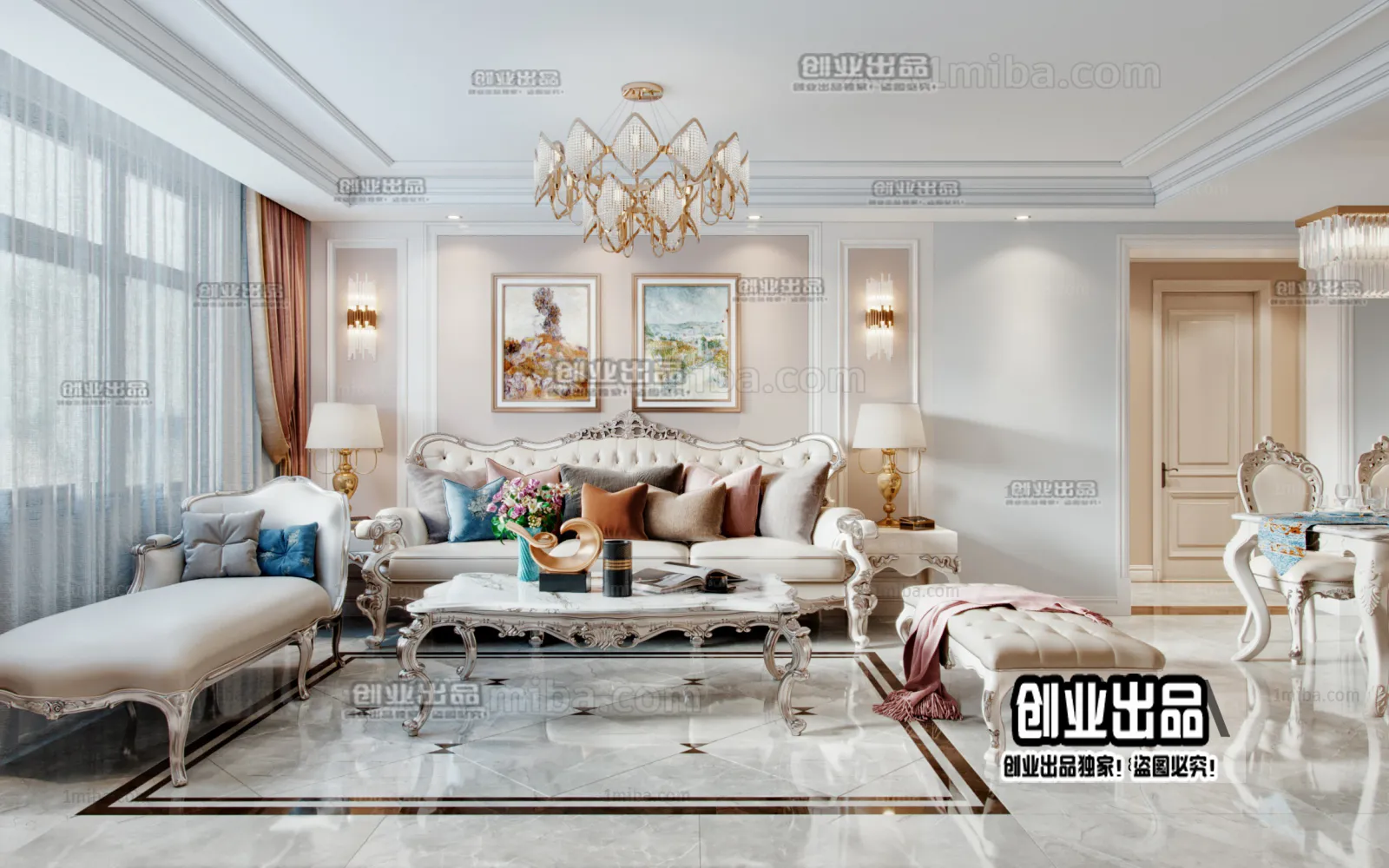 Living Room 3D Interior Scene - European Style - 033
