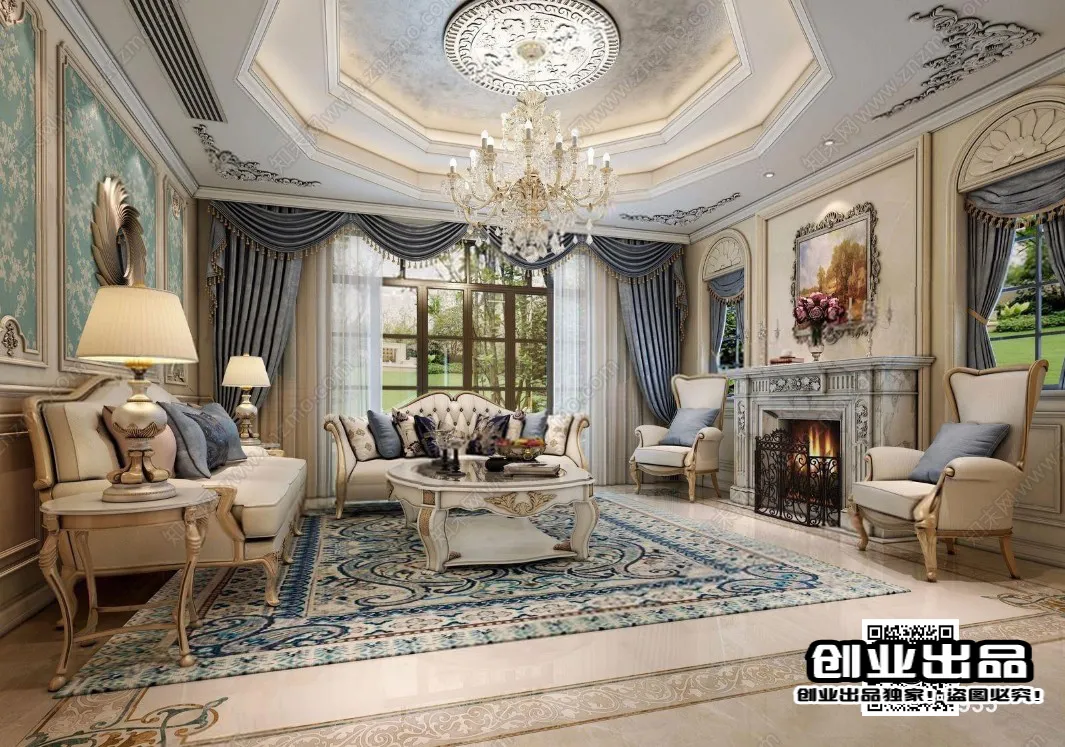 Living Room 3D Interior Scene - European Style - 036