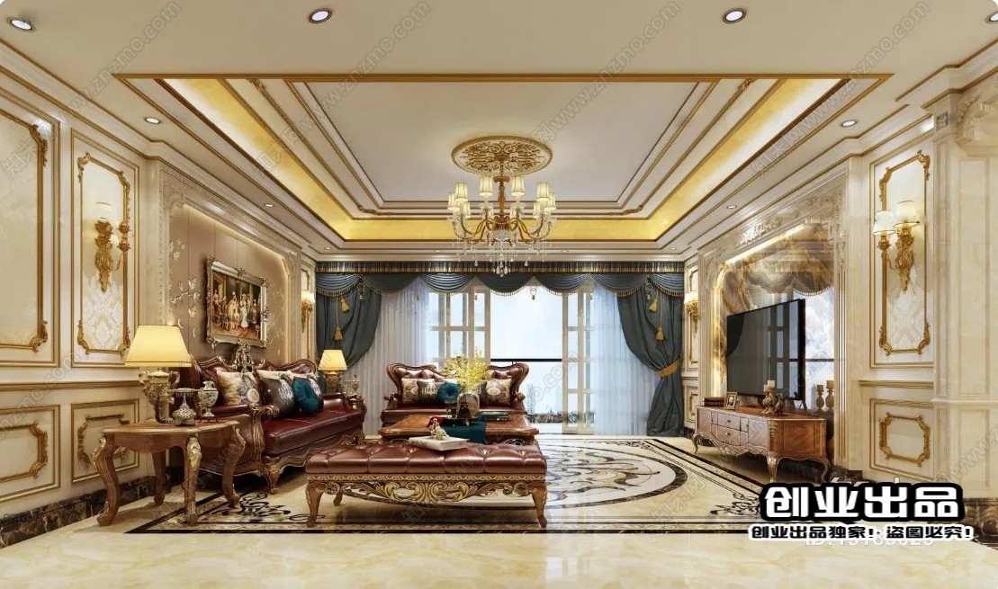 Living Room 3D Interior Scene - European Style - 037