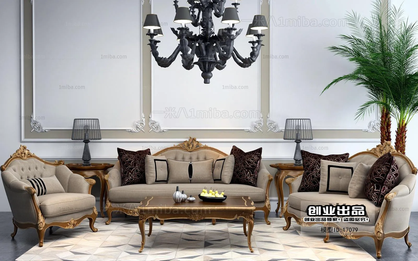Living Room 3D Interior Scene - European Style - 038