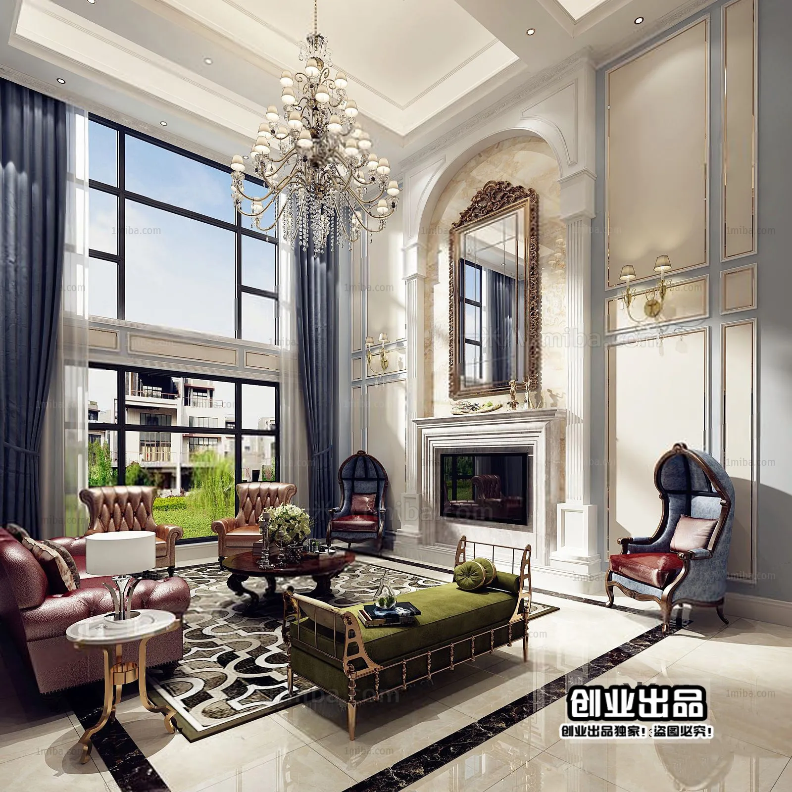 Living Room 3D Interior Scene - European Style - 039