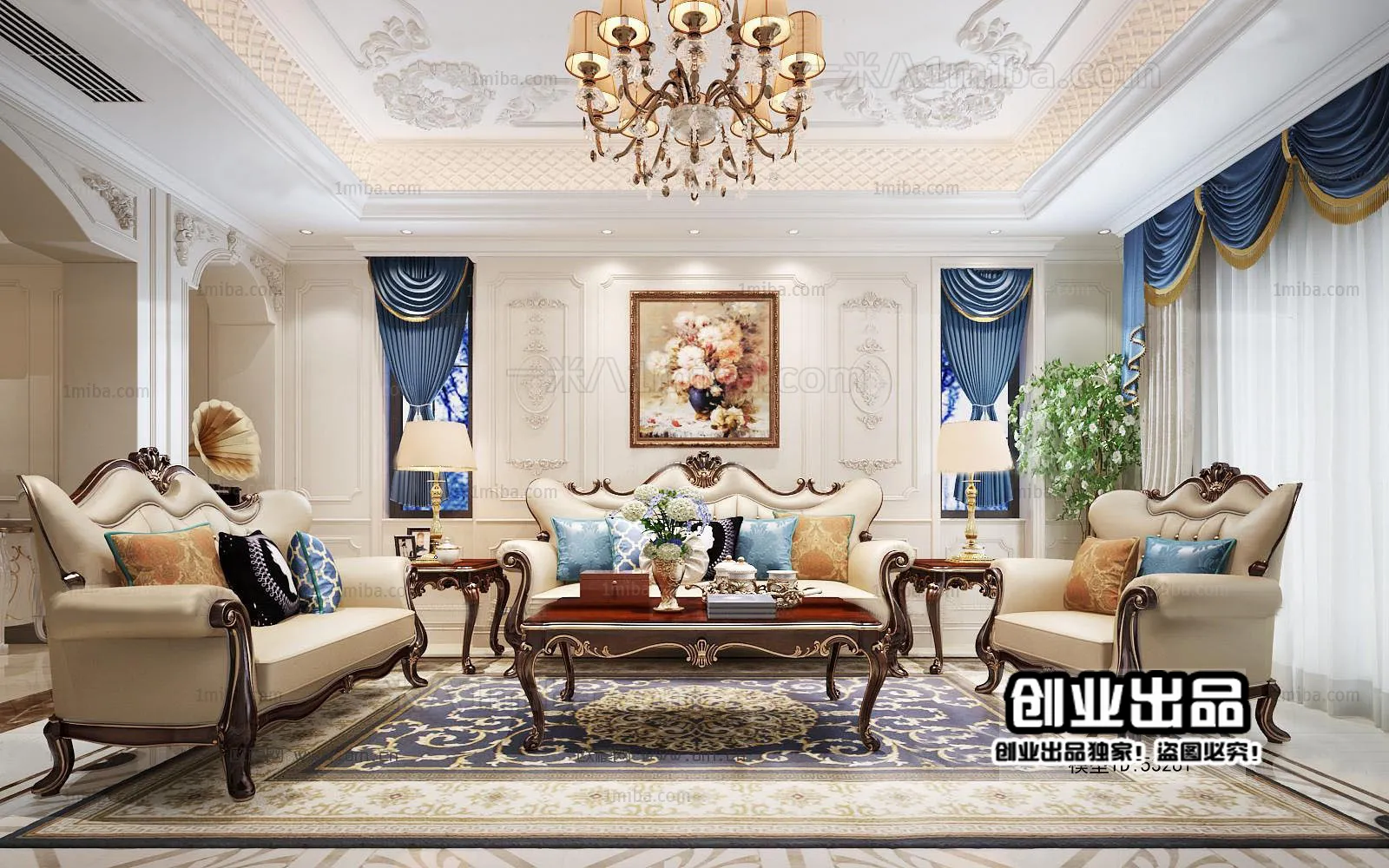 Living Room 3D Interior Scene - European Style - 040