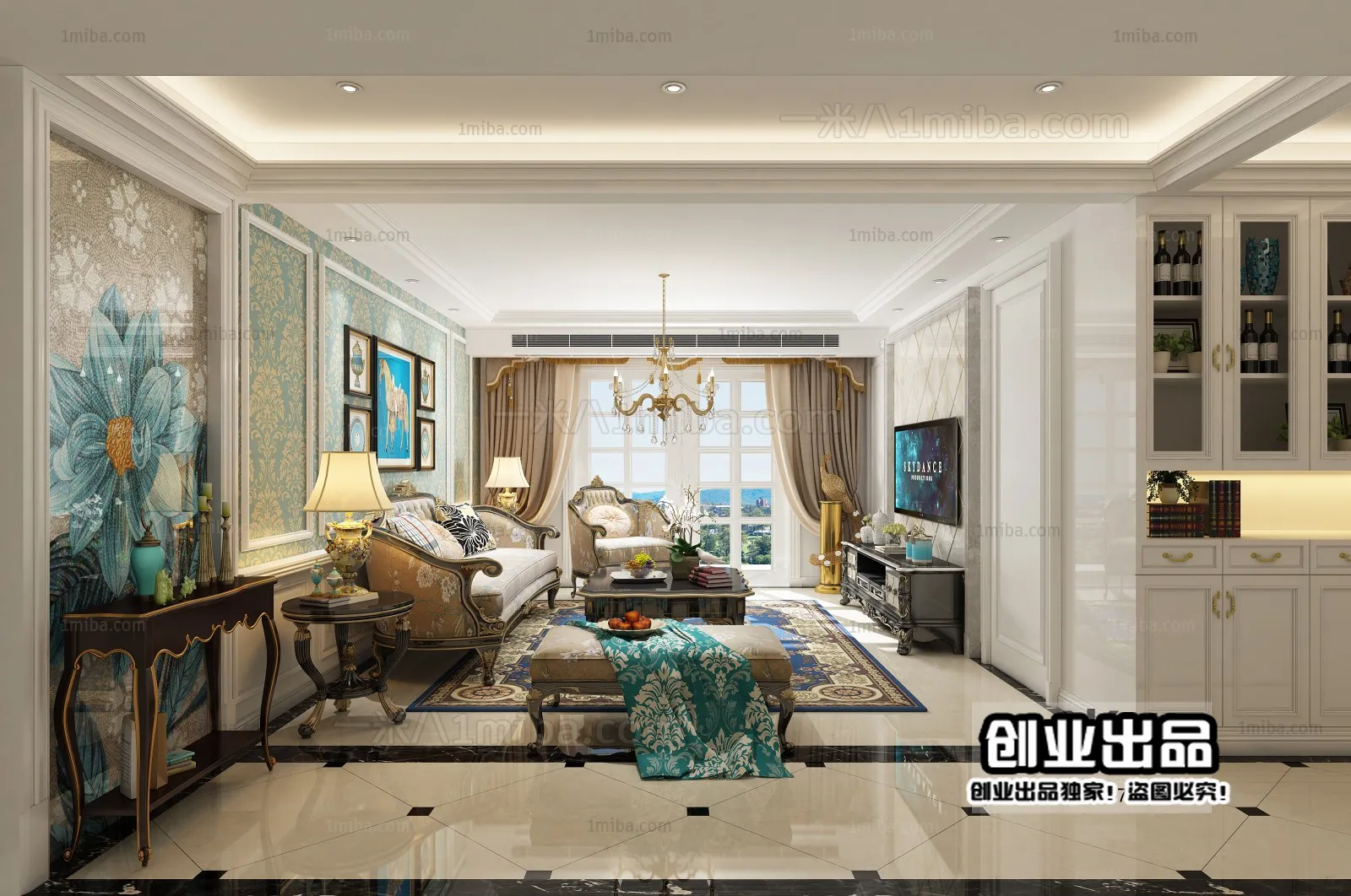 Living Room 3D Interior Scene - European Style - 042