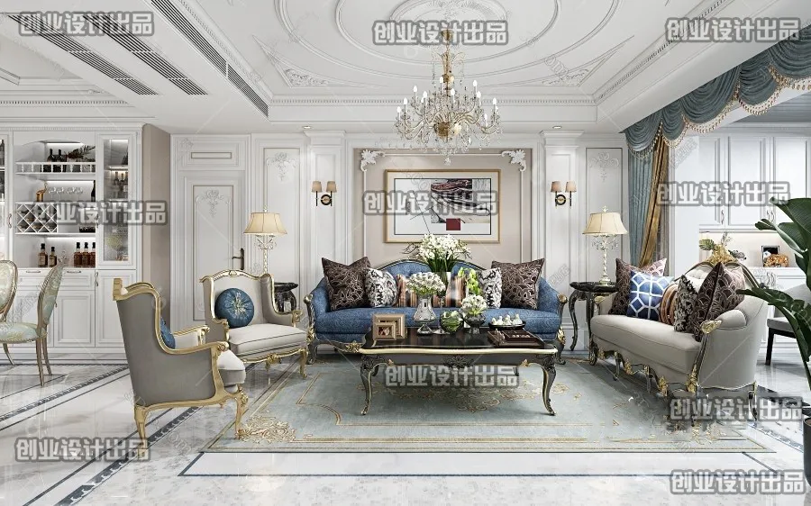 Living Room 3D Interior Scene - European Style - 043