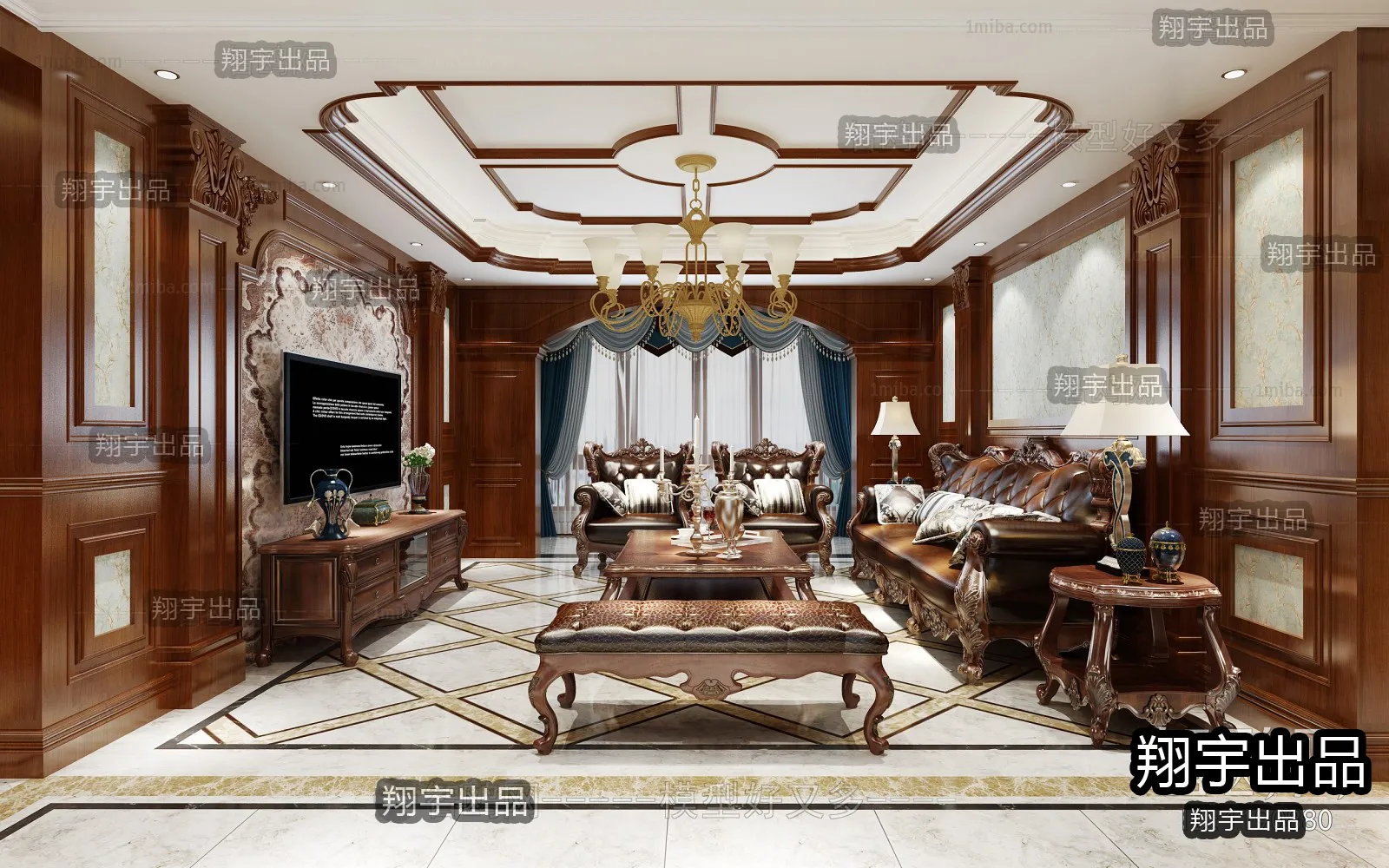 Living Room 3D Interior Scene - European Style - 045