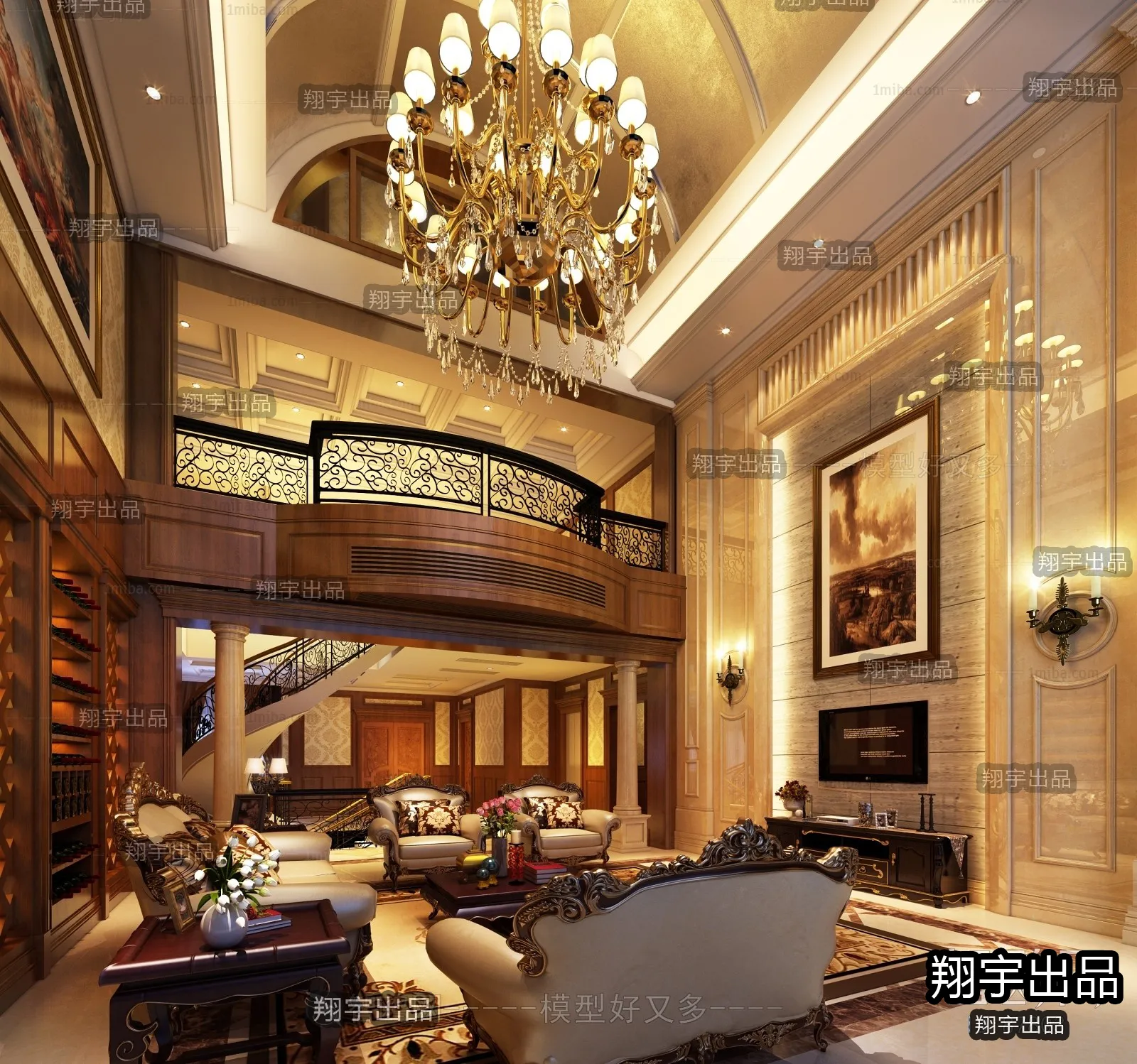 Living Room 3D Interior Scene - European Style - 049