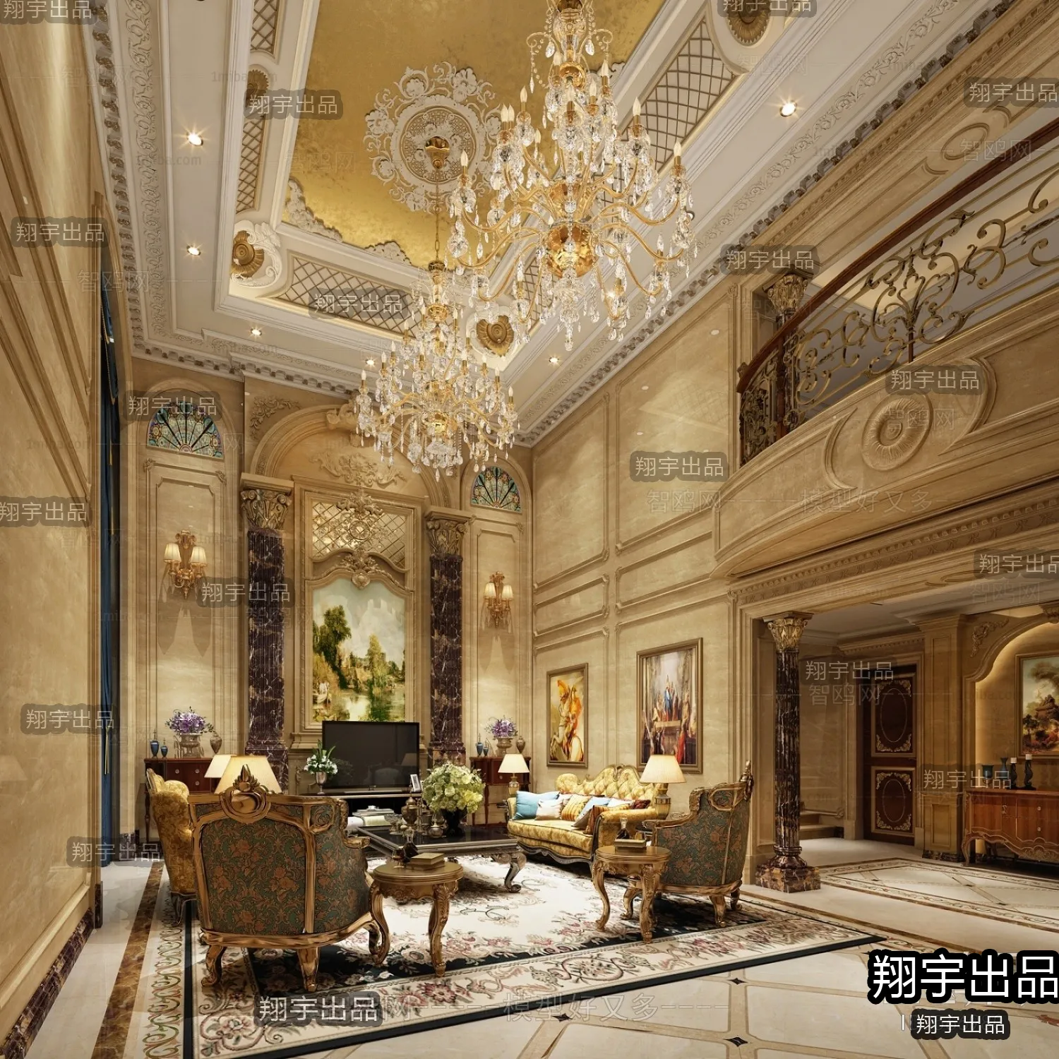 Living Room 3D Interior Scene - European Style - 050
