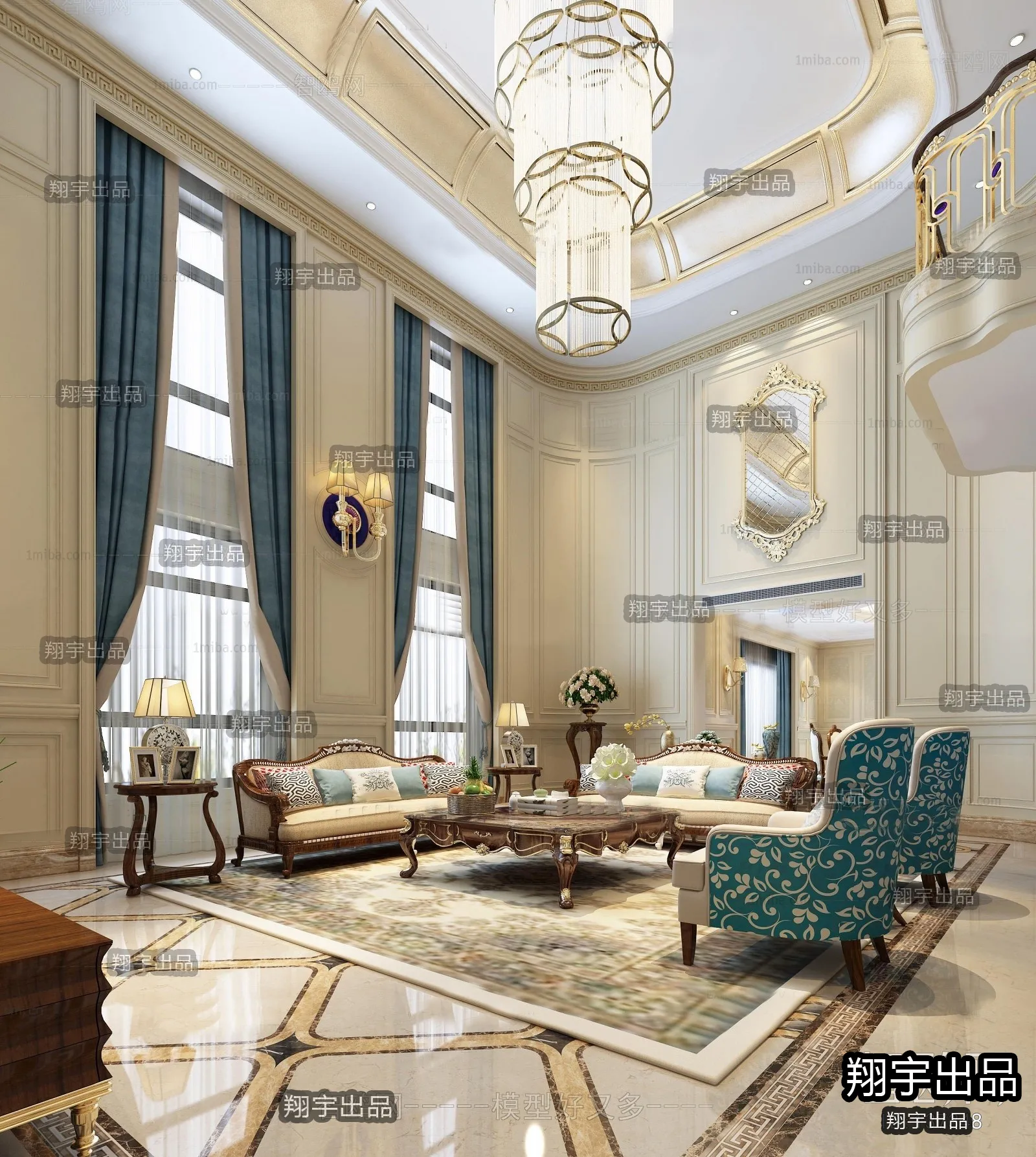 Living Room 3D Interior Scene - European Style - 051