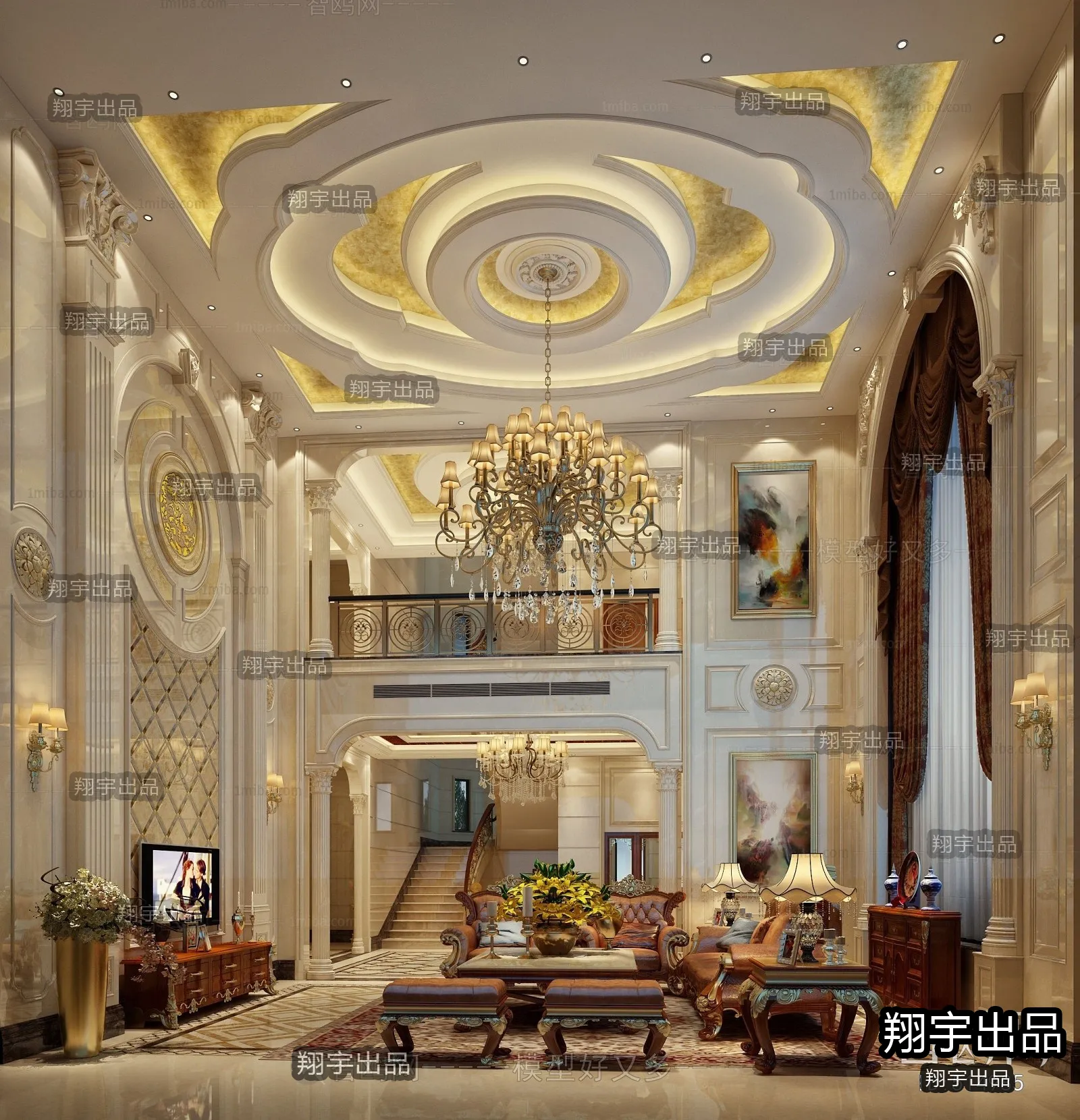 Living Room 3D Interior Scene - European Style - 052